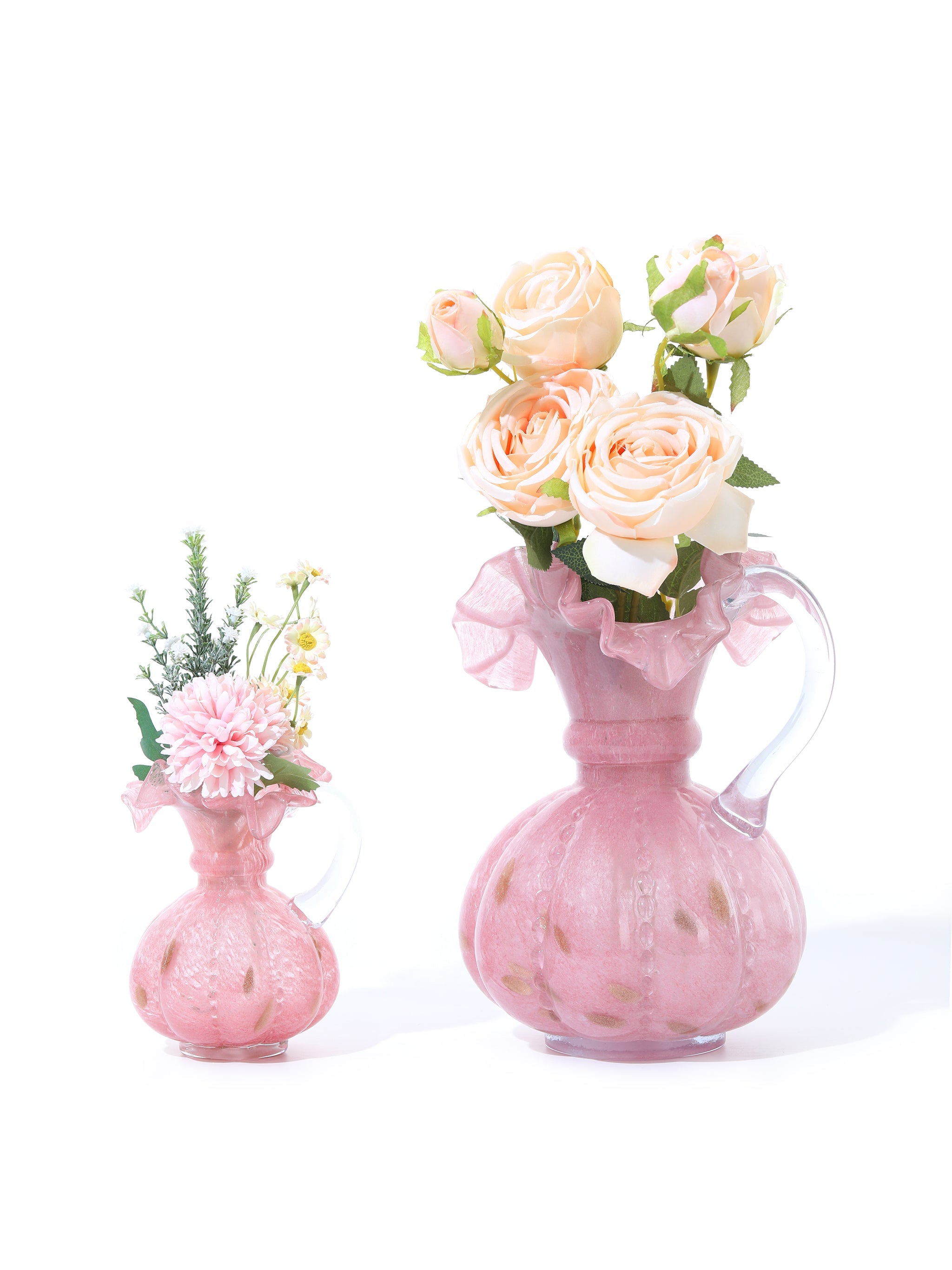 Rosy Dawn Ruffled Vases, Set of 2