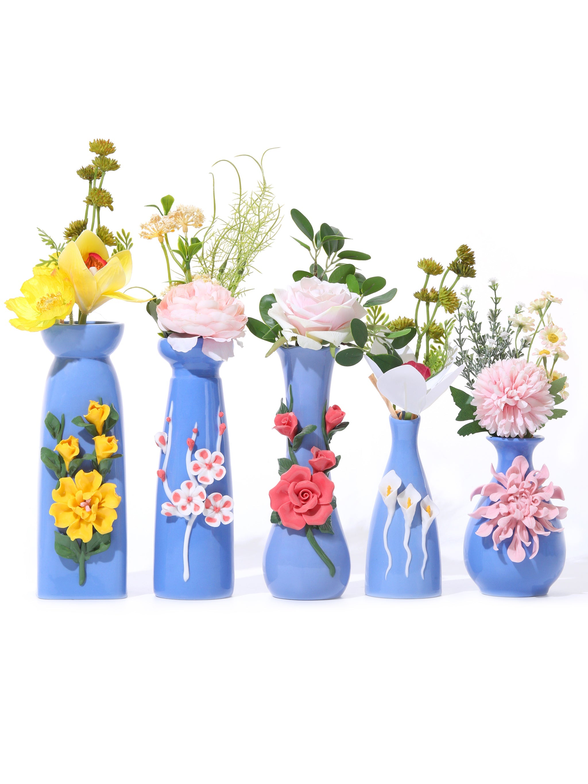 Cornflower Blue Vases, Set of 10