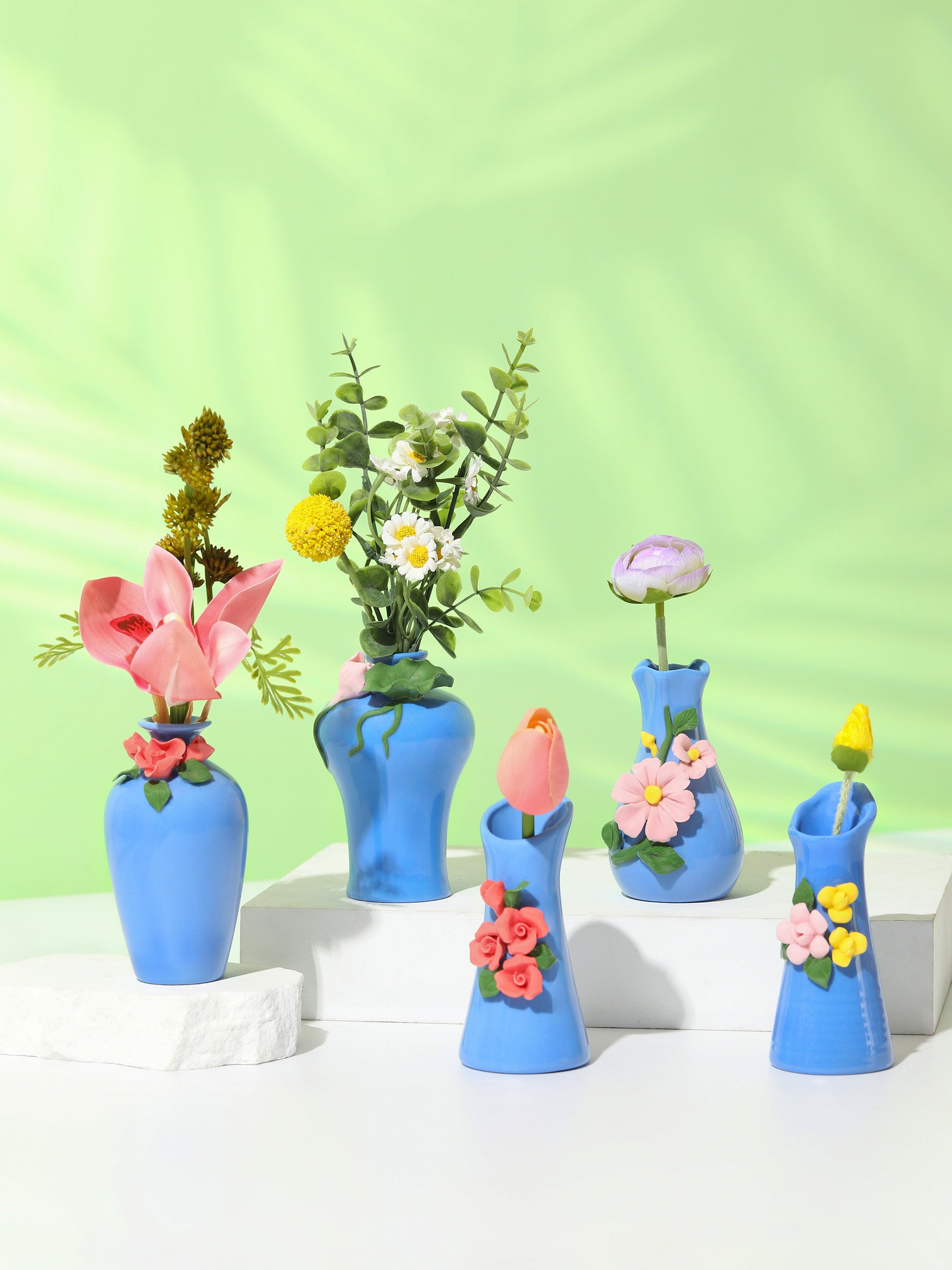 Cornflower Blue Vases, Set of 10