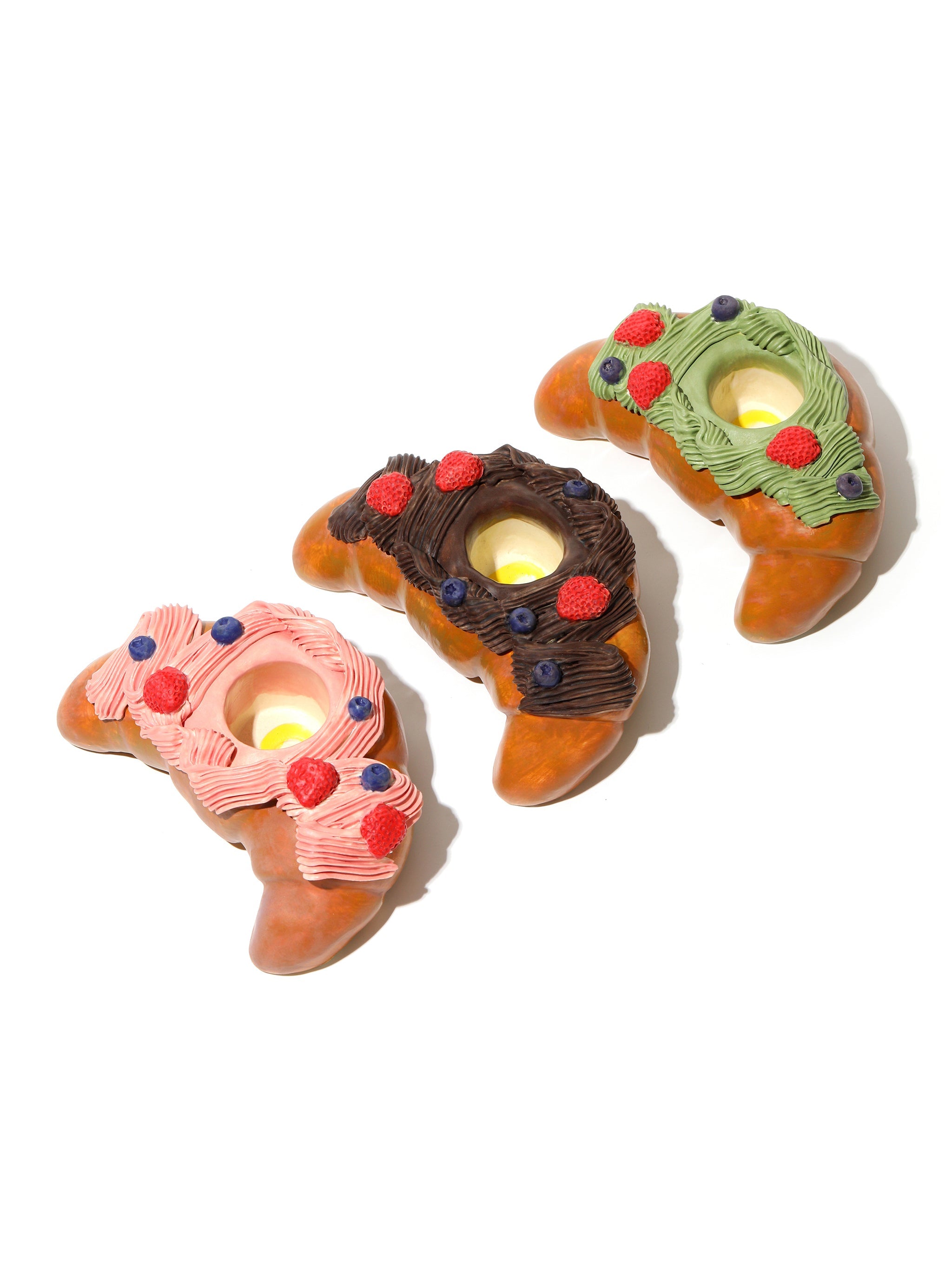 Croissant Candle Holders Set of 3, Strawberry, Chocolate & Matcha