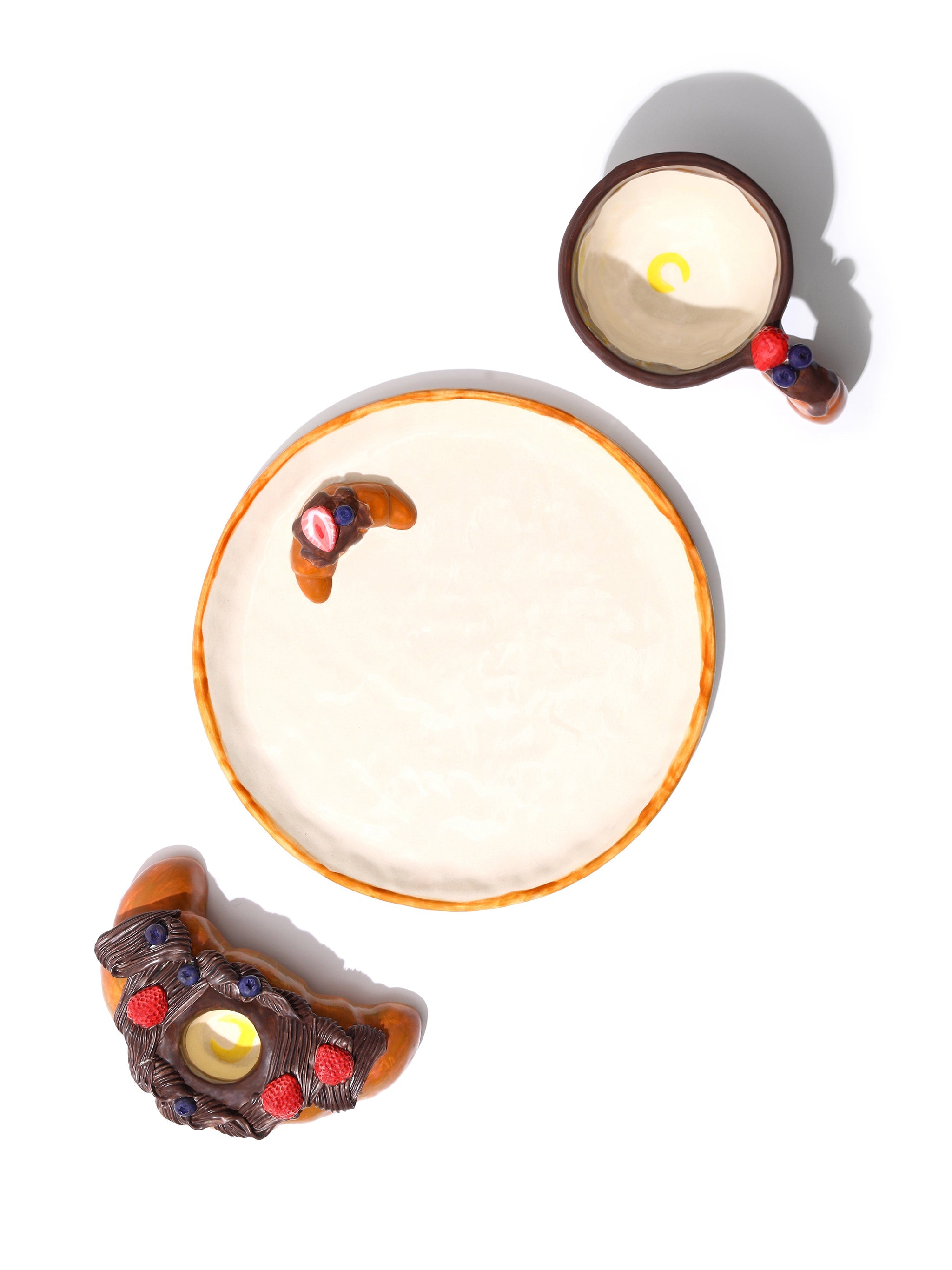 Croissant Delight Ceramic Set of 3, Chocolate
