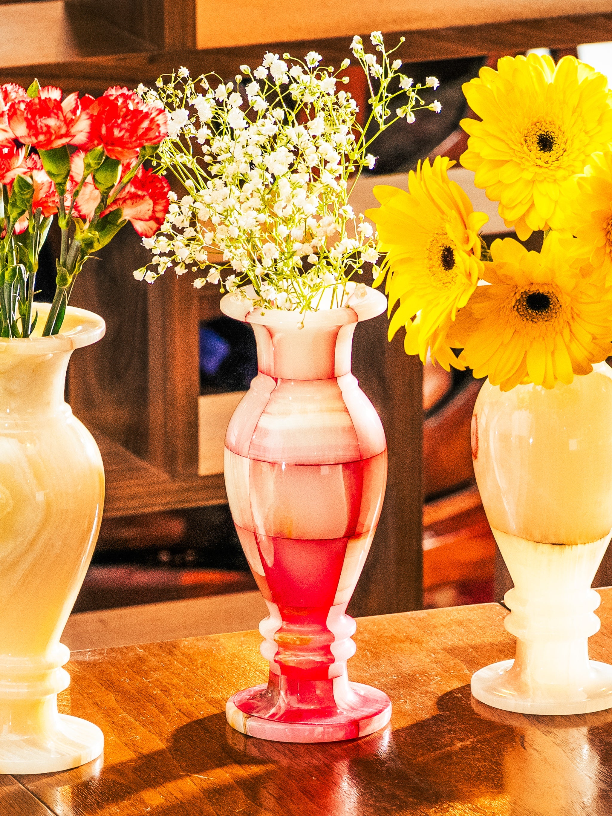 Rosy Dawn Jade Mosaic Vases, Set of 3