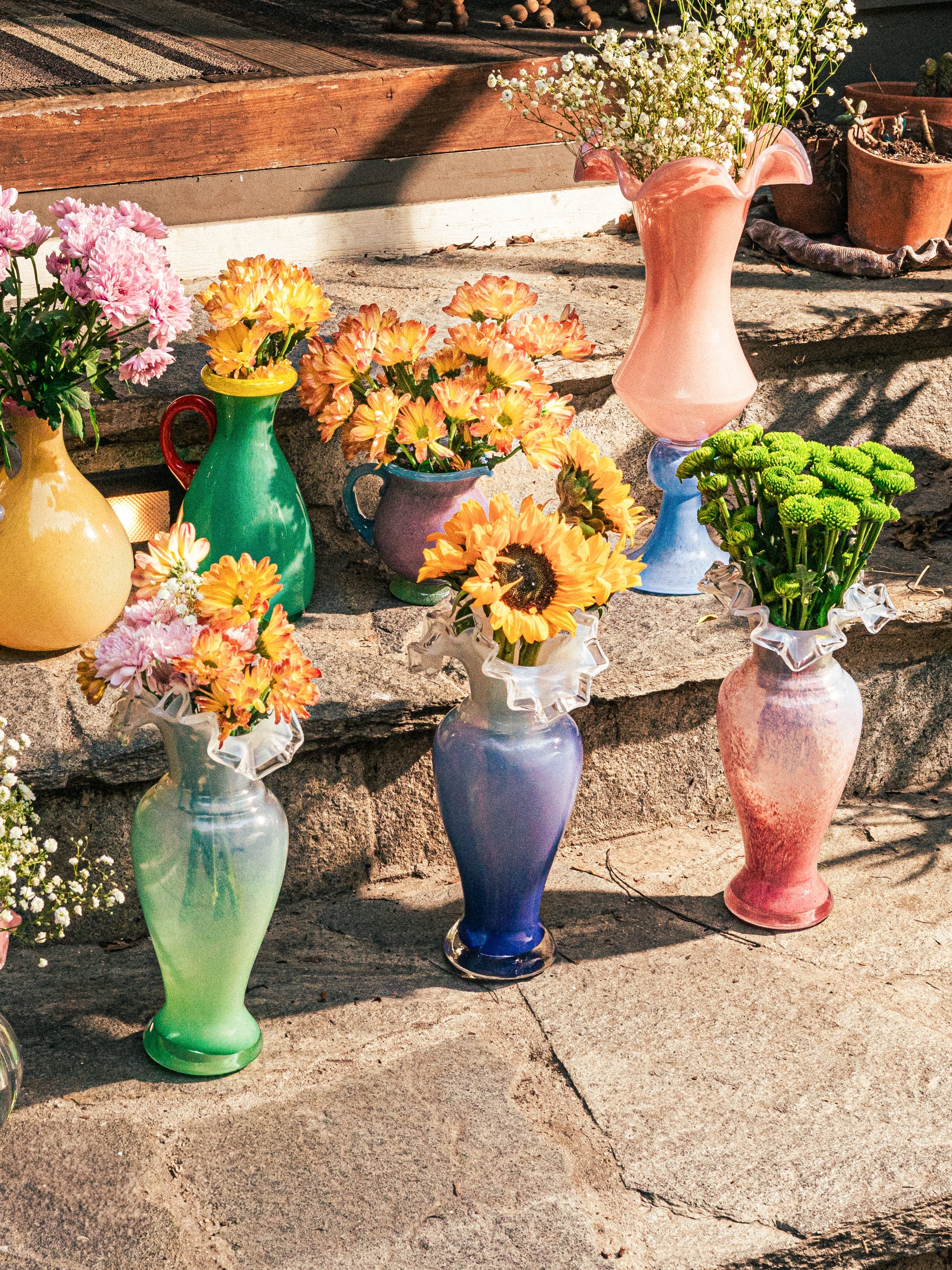 Frost Ruffled Vase Set of 3
