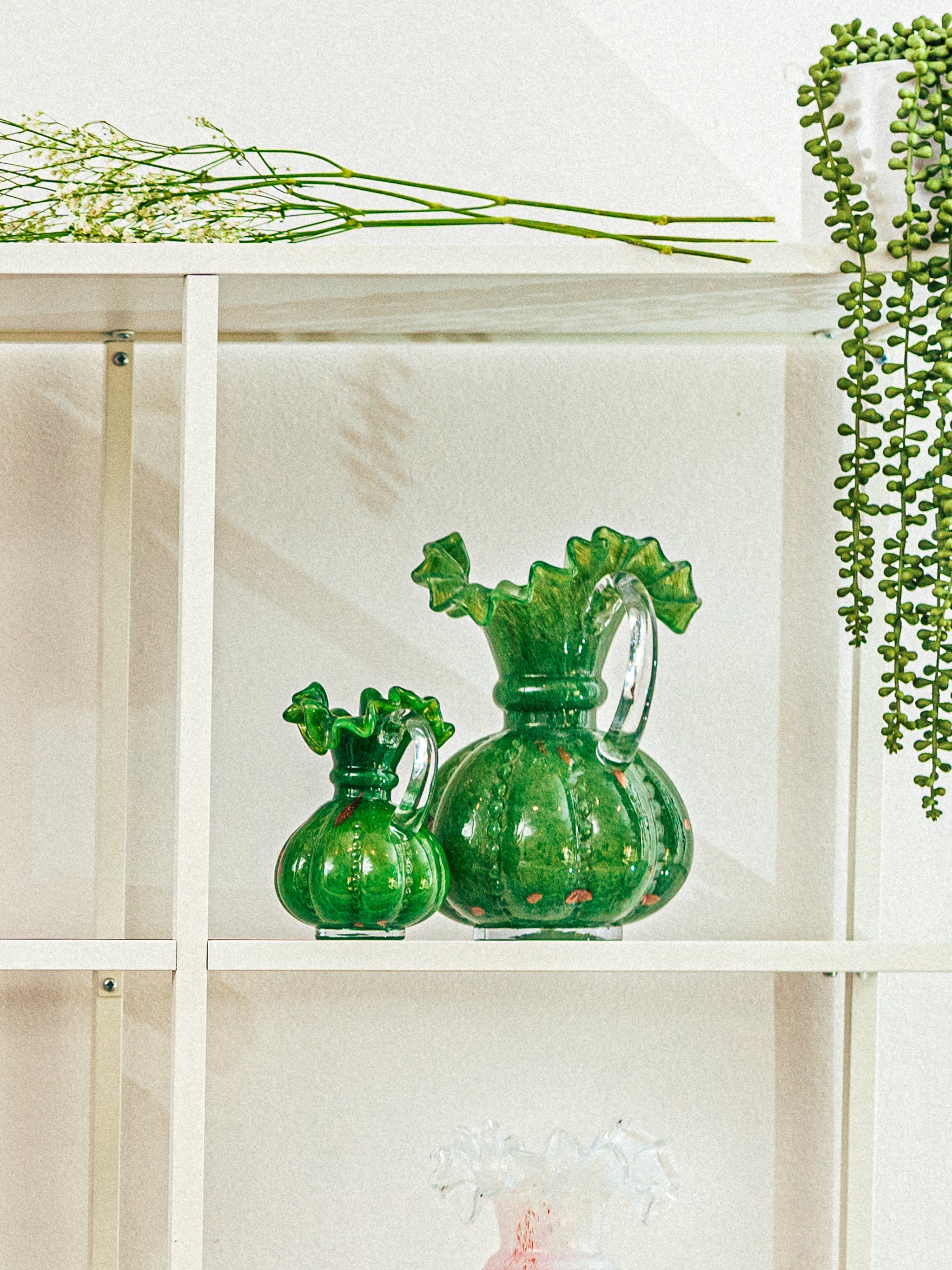 Emerald Gleam Ruffled Vases, Set of 2