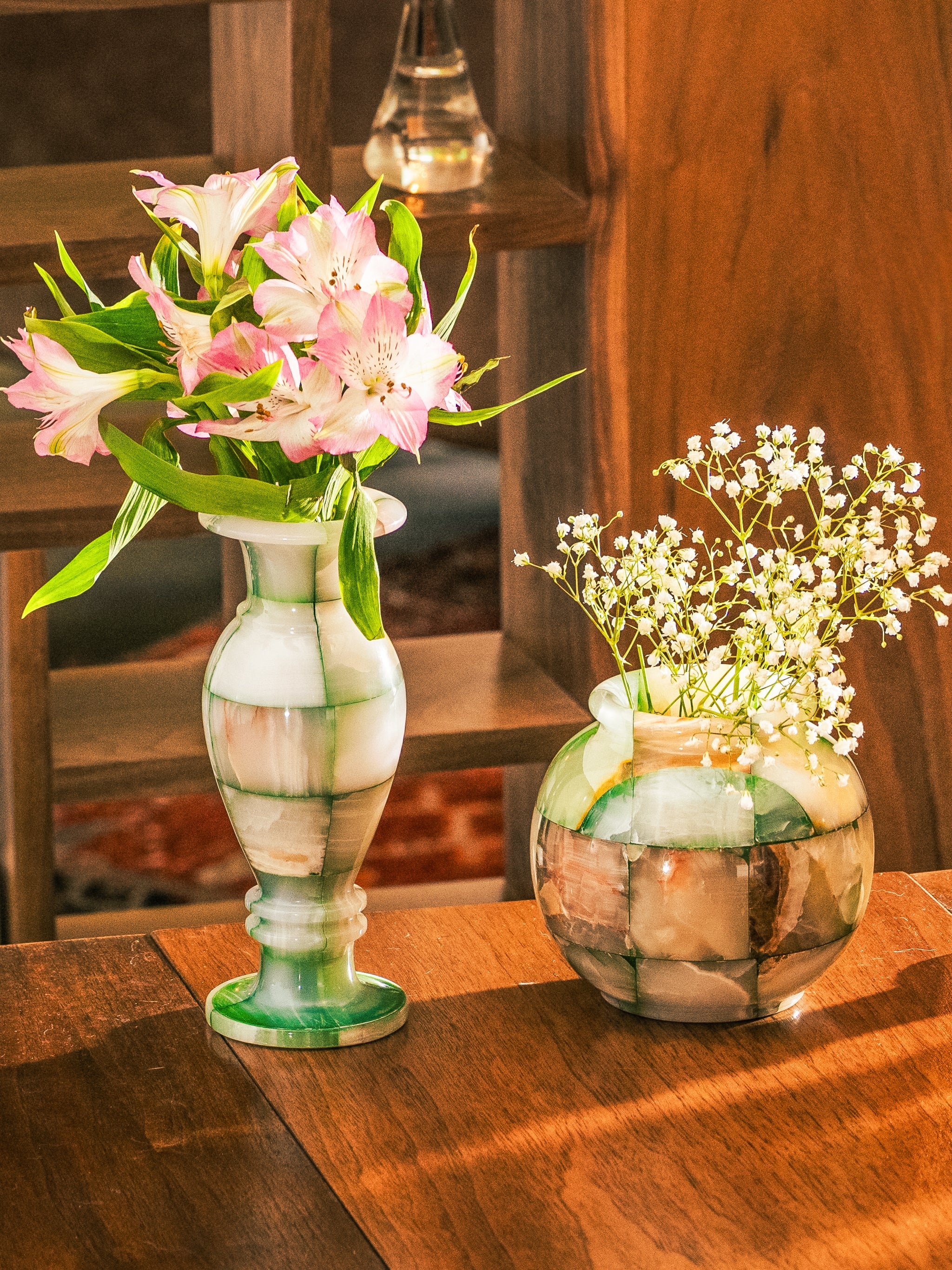 Forest Charm Jade Mosaic Vase, Set of 3
