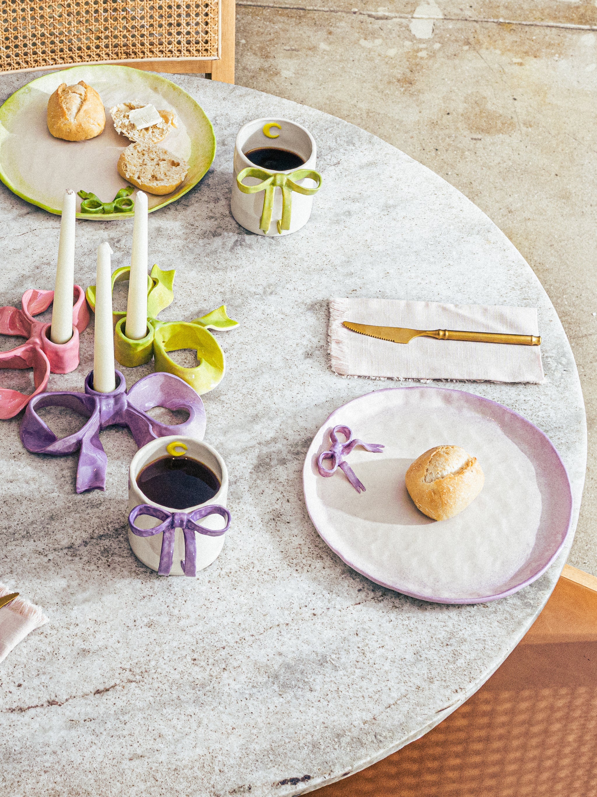 BowKnot Tableware Set, Lavender Purple Set of 4