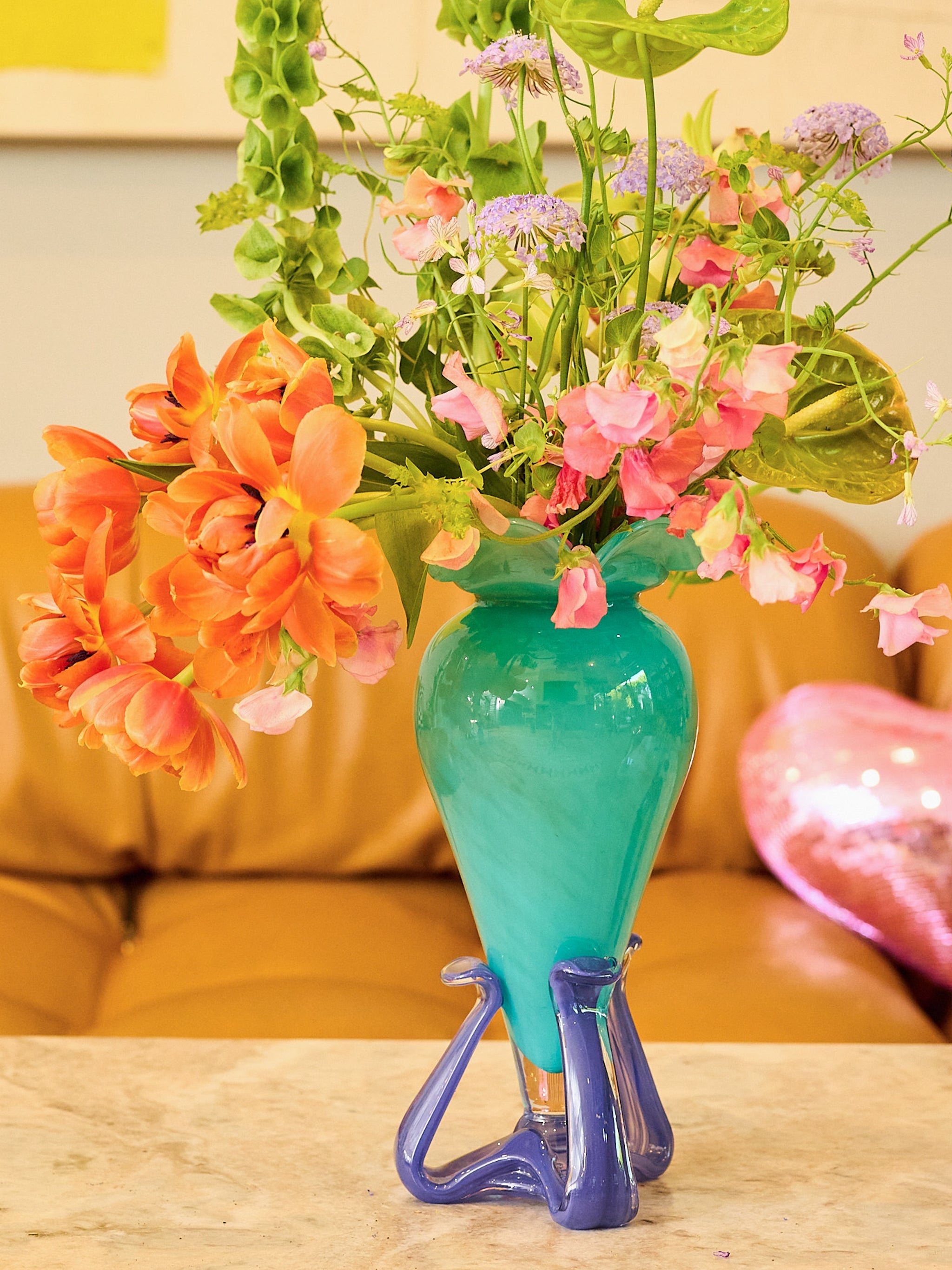 Aqua Blossom Stand Vase