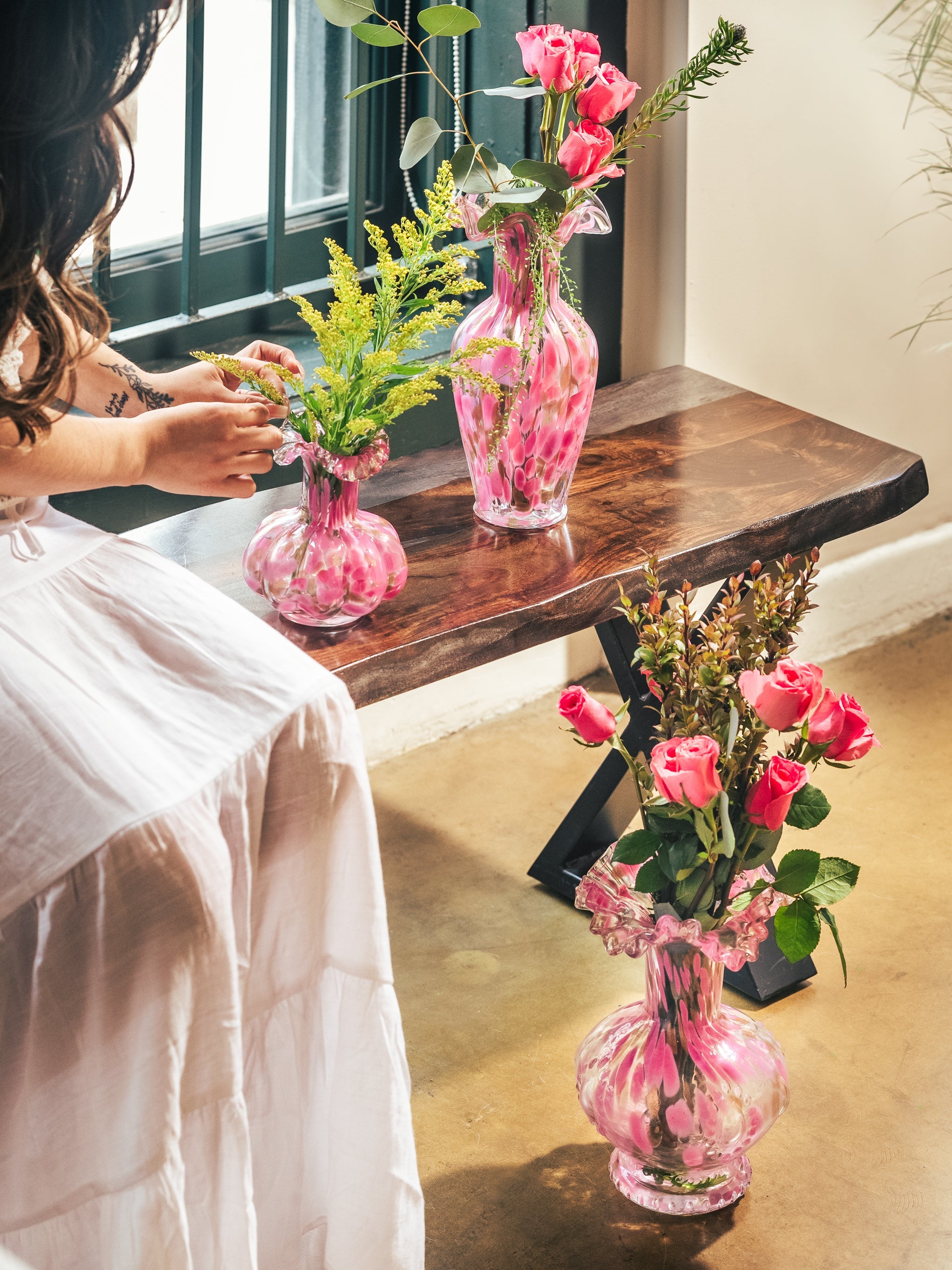 Blush Petal Glass Vase, Medium