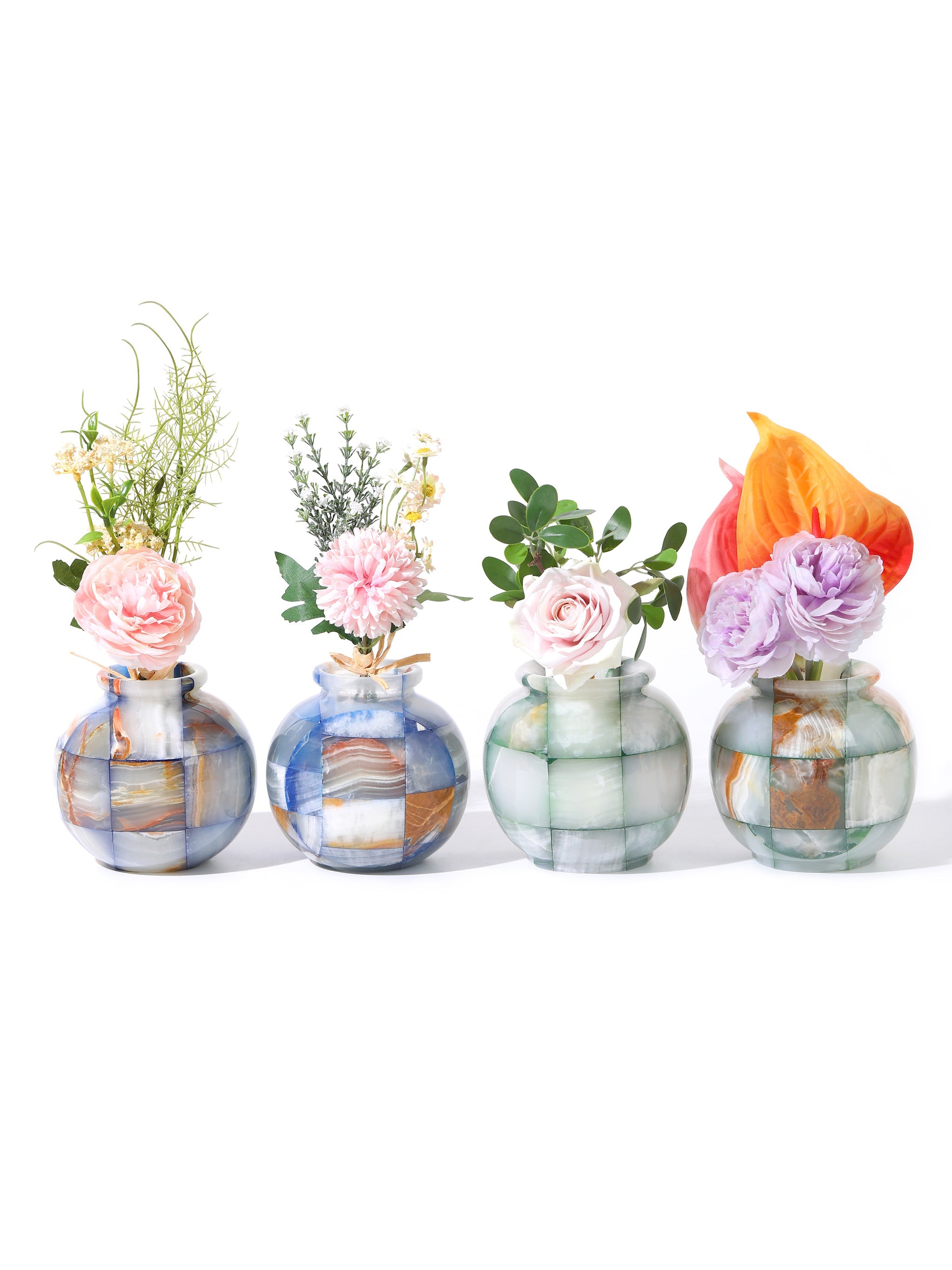 Jade Mosaic Vases (Round), Set of 3