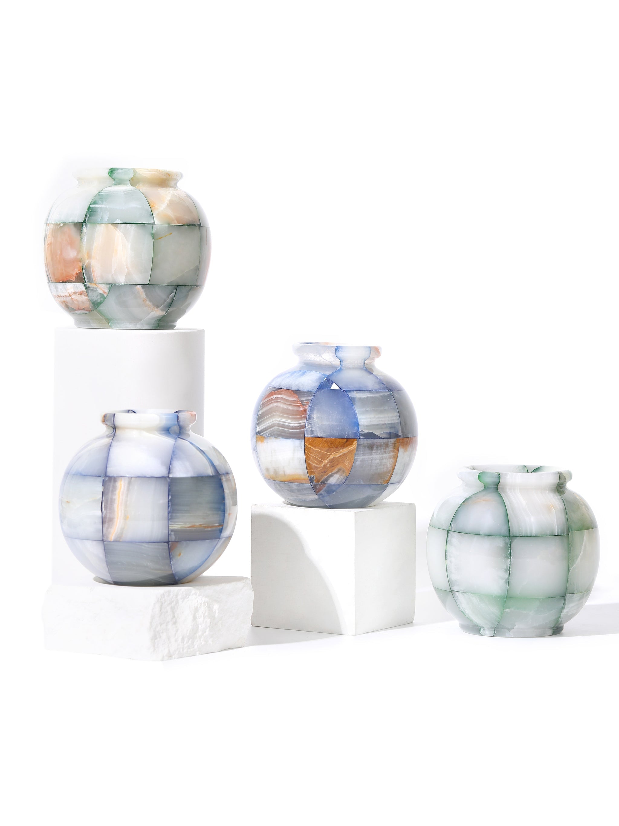 Jade Mosaic Vases (Round), Set of 3