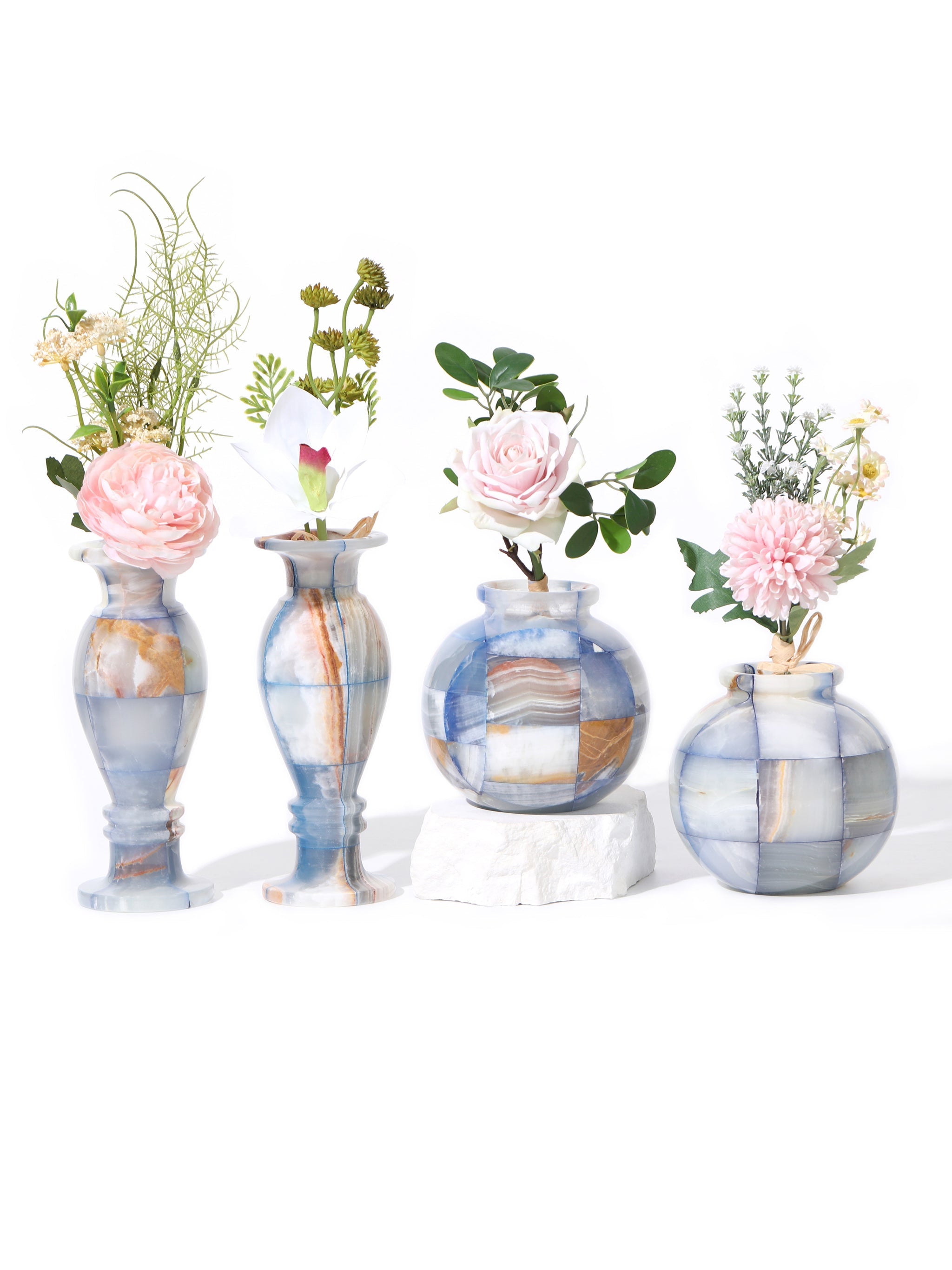 Sky Wave Jade Mosaic Vases, Set of 3