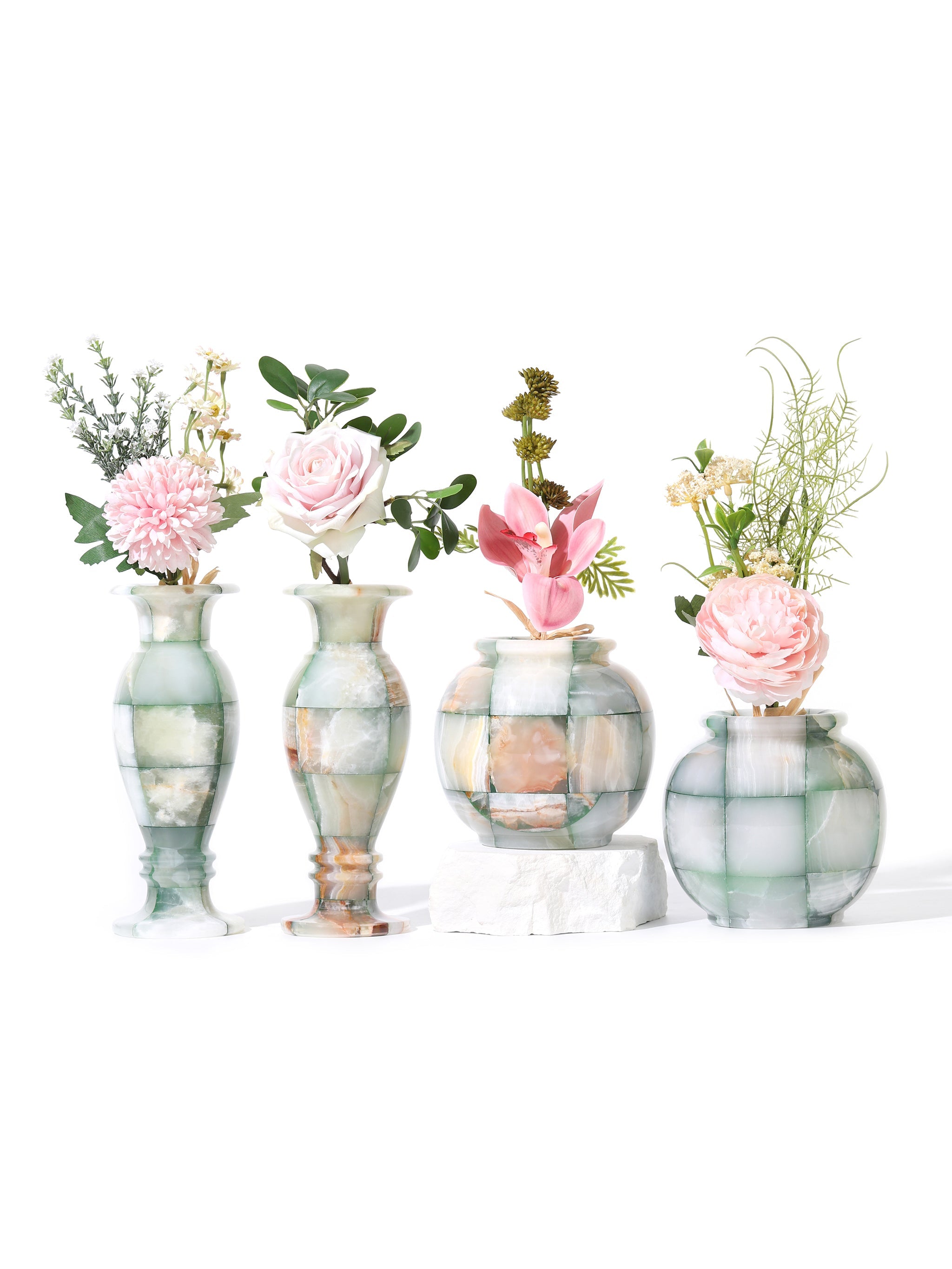 Forest Charm Jade Mosaic Vase, Set of 3