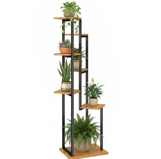 7-Tier Steel and Wood Plant Stand | 130 cm High Plant Shelf | Indoor & Outdoor Staircase Shelf | Regine's Garden Market