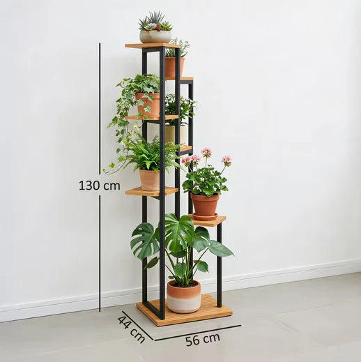 7-Tier Steel and Wood Plant Stand | 130 cm High Plant Shelf | Indoor & Outdoor Staircase Shelf | Regine's Garden Market