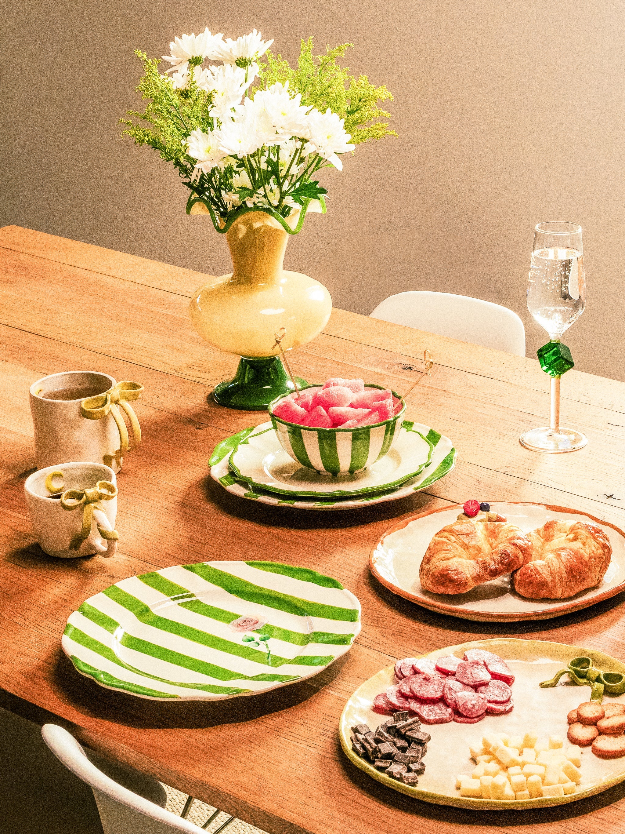 Garden Feast Plate, Green Stripe, 11 Inch