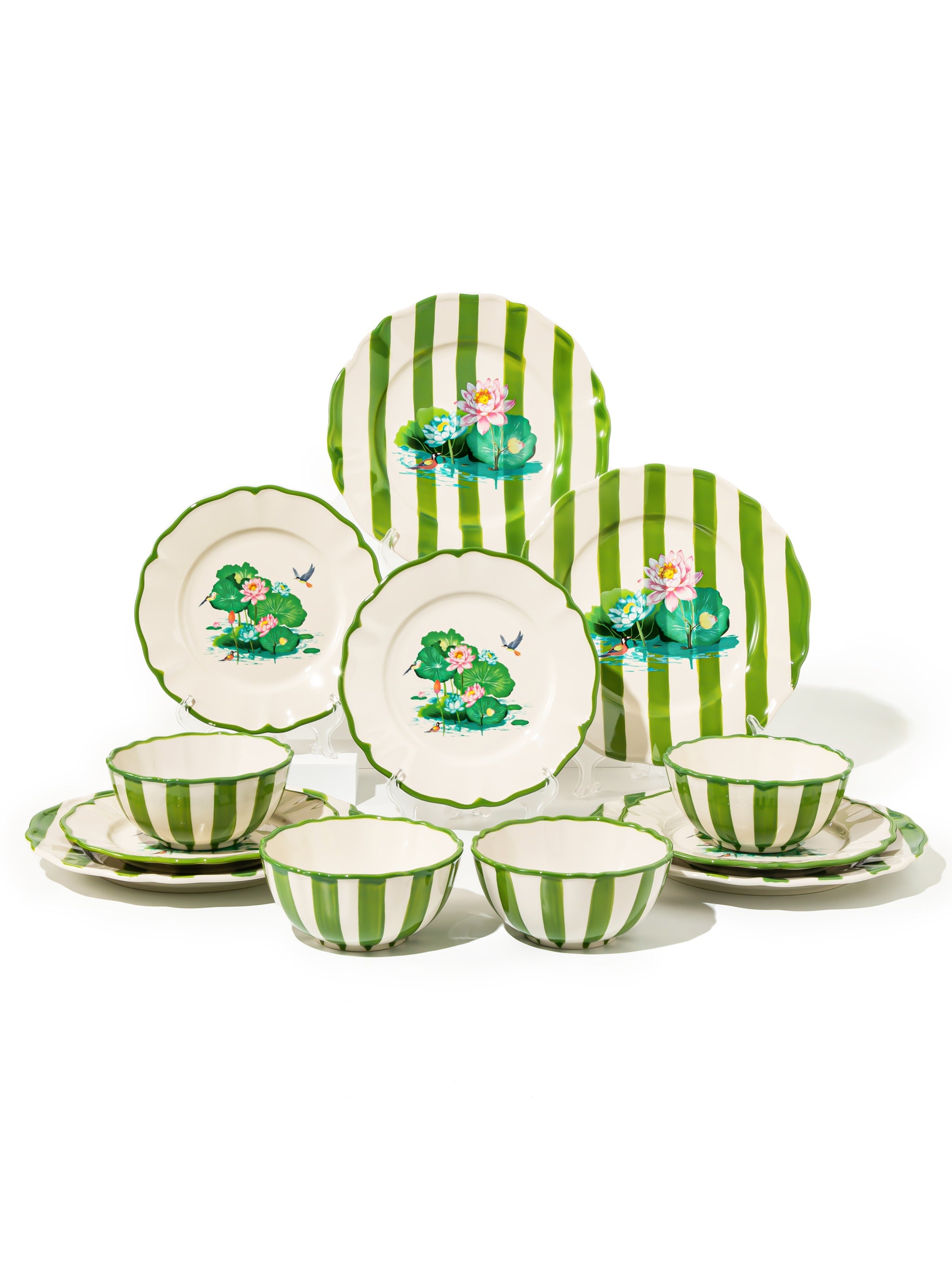 Lotus Pond Dinnerware Set of 12, Green