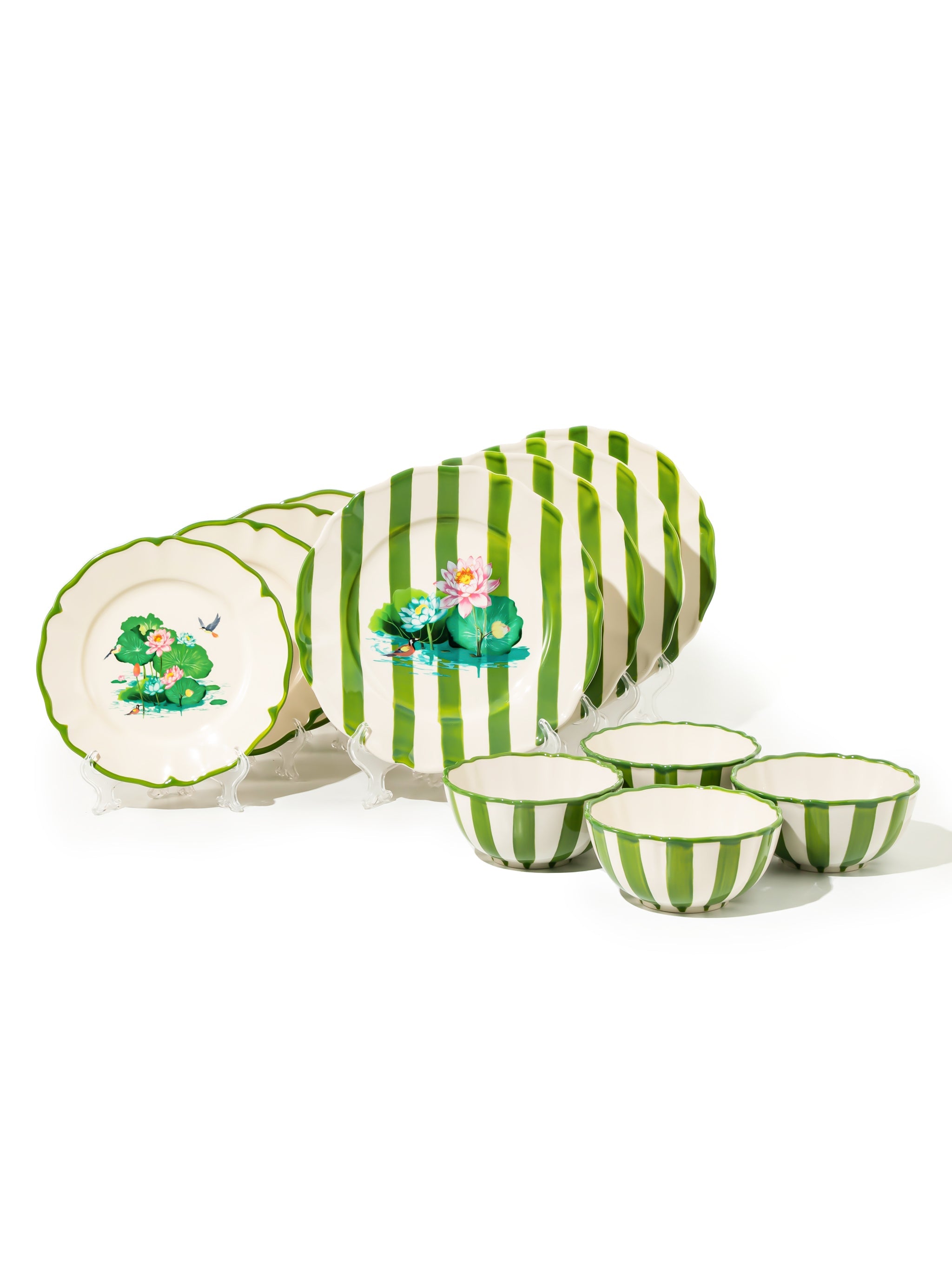 Lotus Pond Dinnerware Set of 12, Green