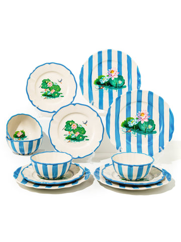 Lotus Pond Dinnerware Set of 12, Blue