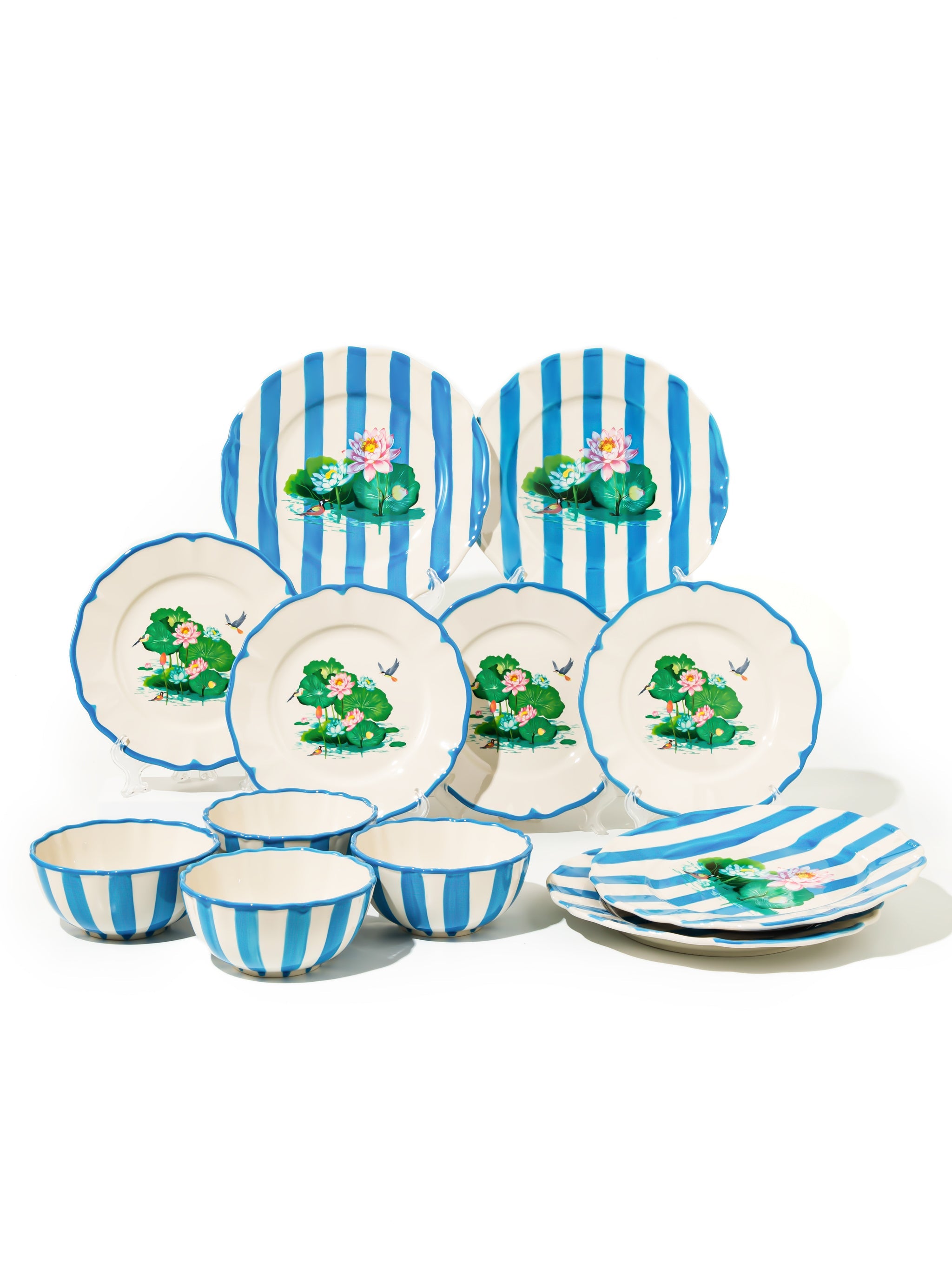 Lotus Pond Dinnerware Set of 12, Blue