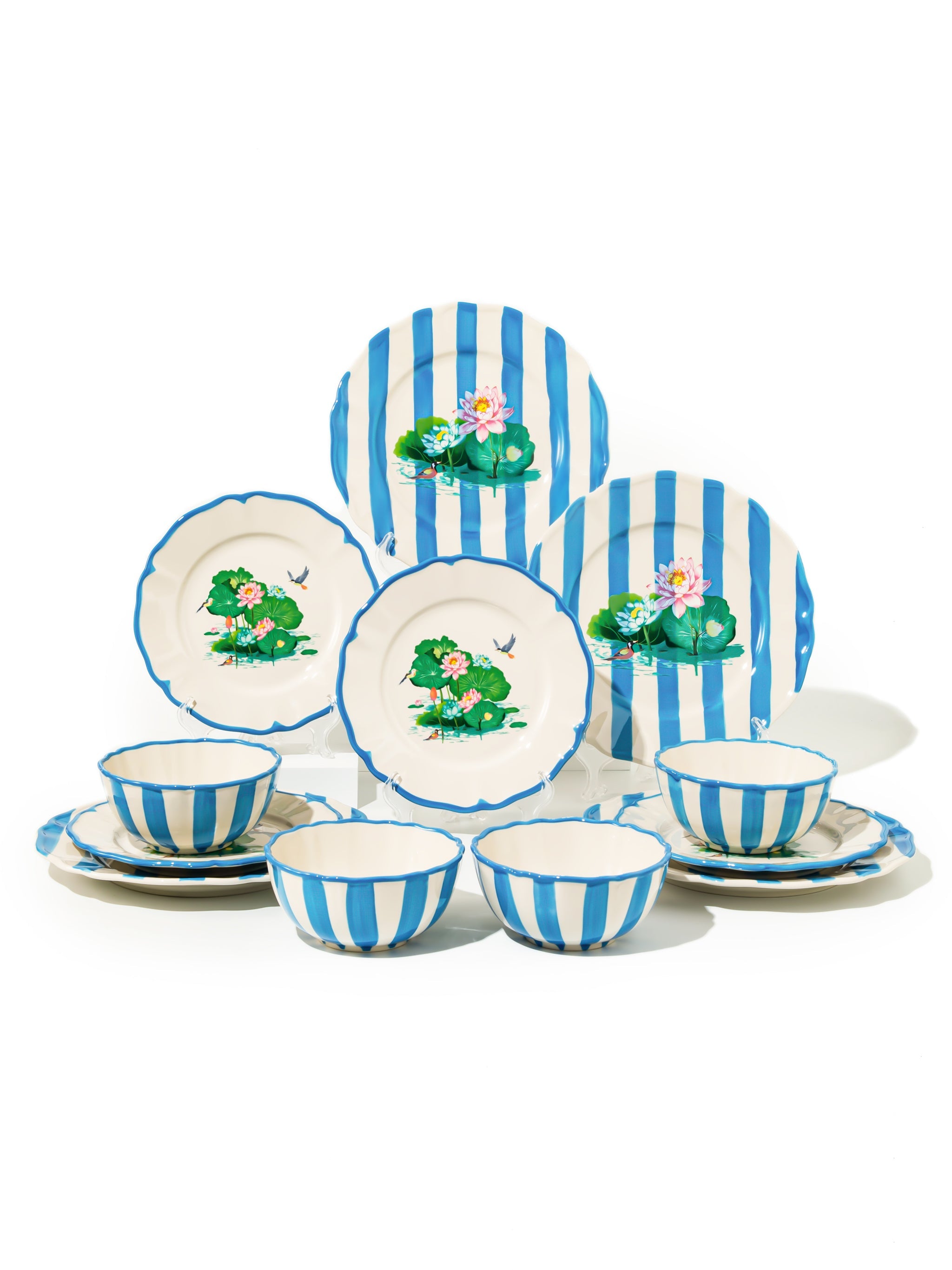 Lotus Pond Dinnerware Set of 12, Blue