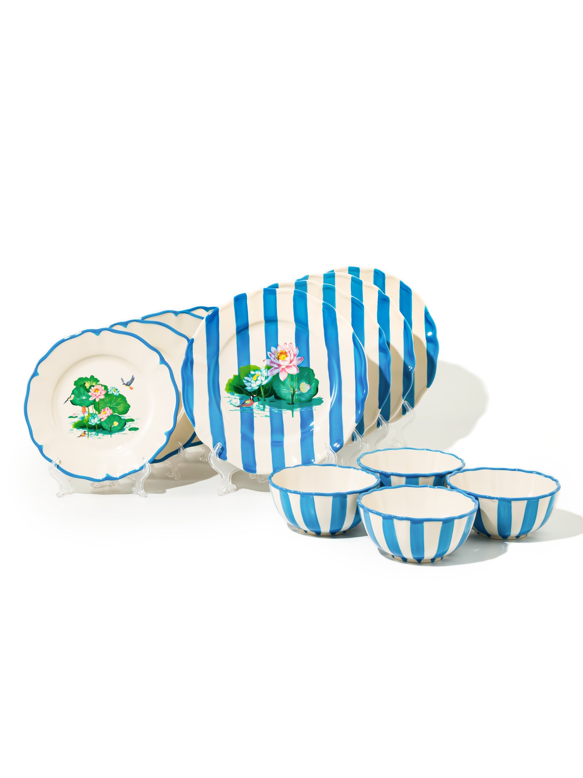 Lotus Pond Dinnerware Set of 12, Blue