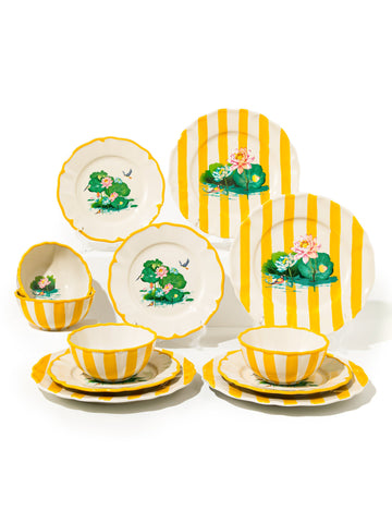 Lotus Pond Dinnerware Set of 12, Yellow