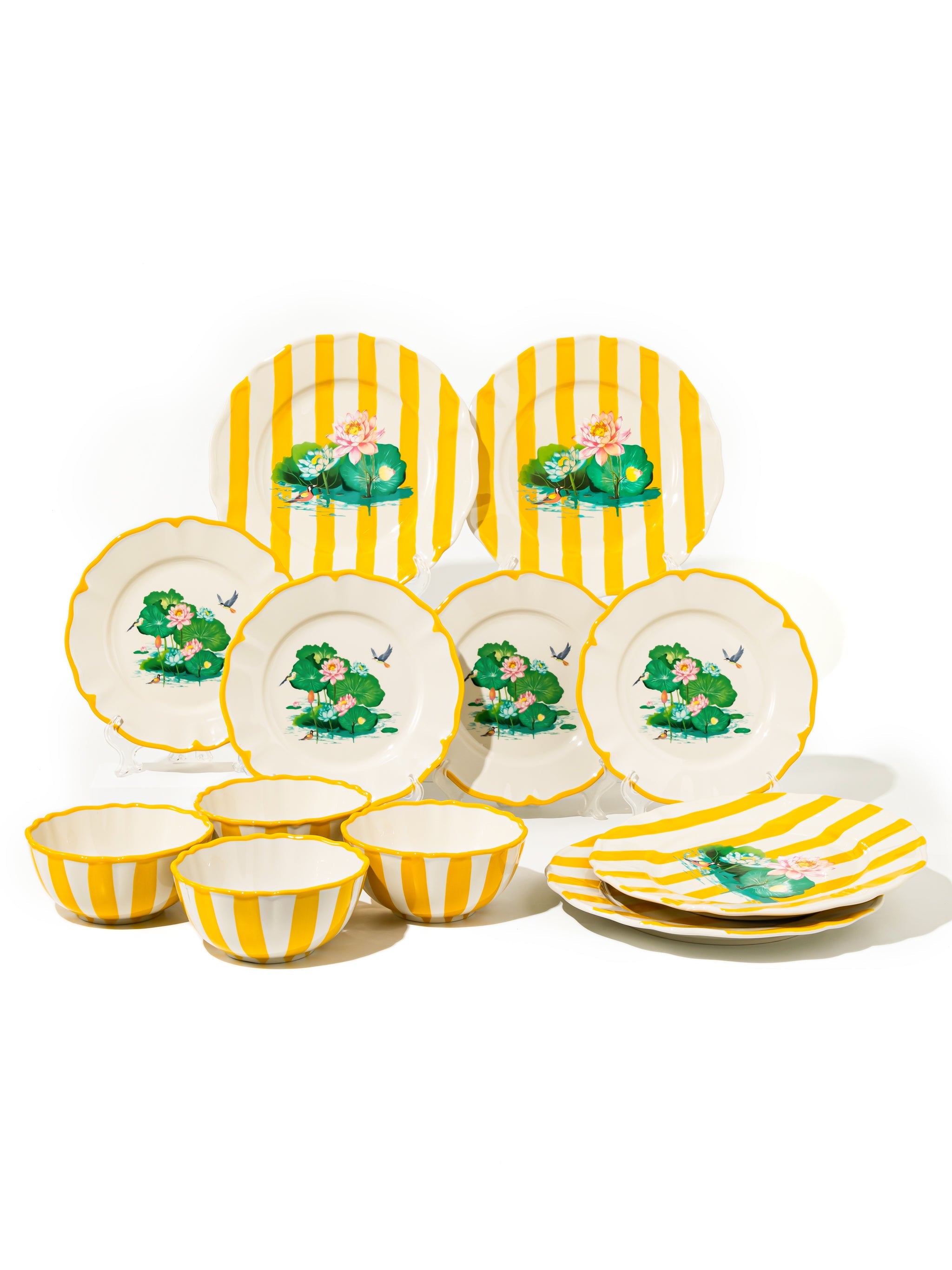 Lotus Pond Dinnerware Set of 12, Yellow