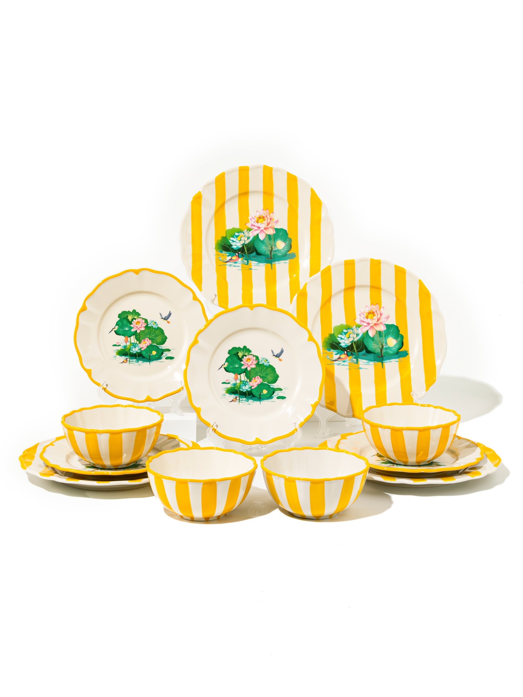 Lotus Pond Dinnerware Set of 12, Yellow