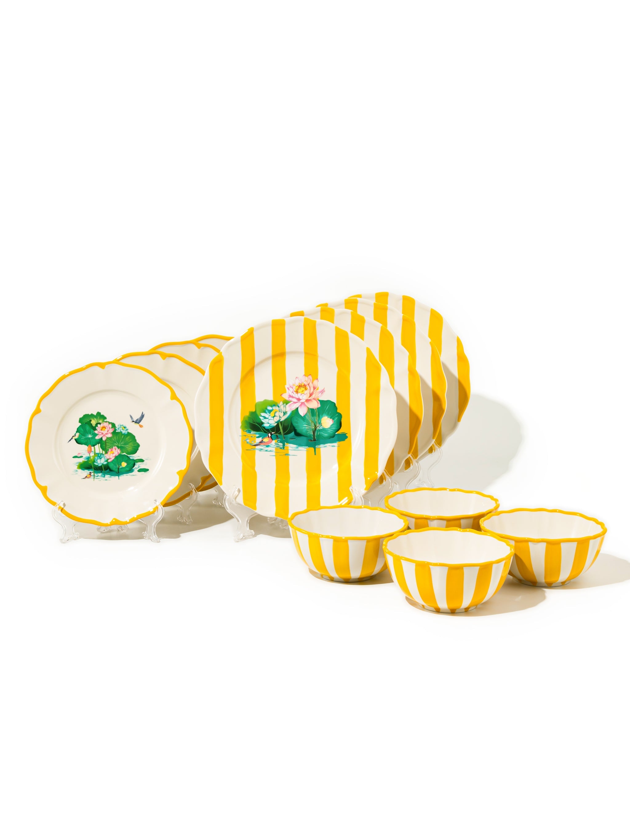 Lotus Pond Dinnerware Set of 12, Yellow