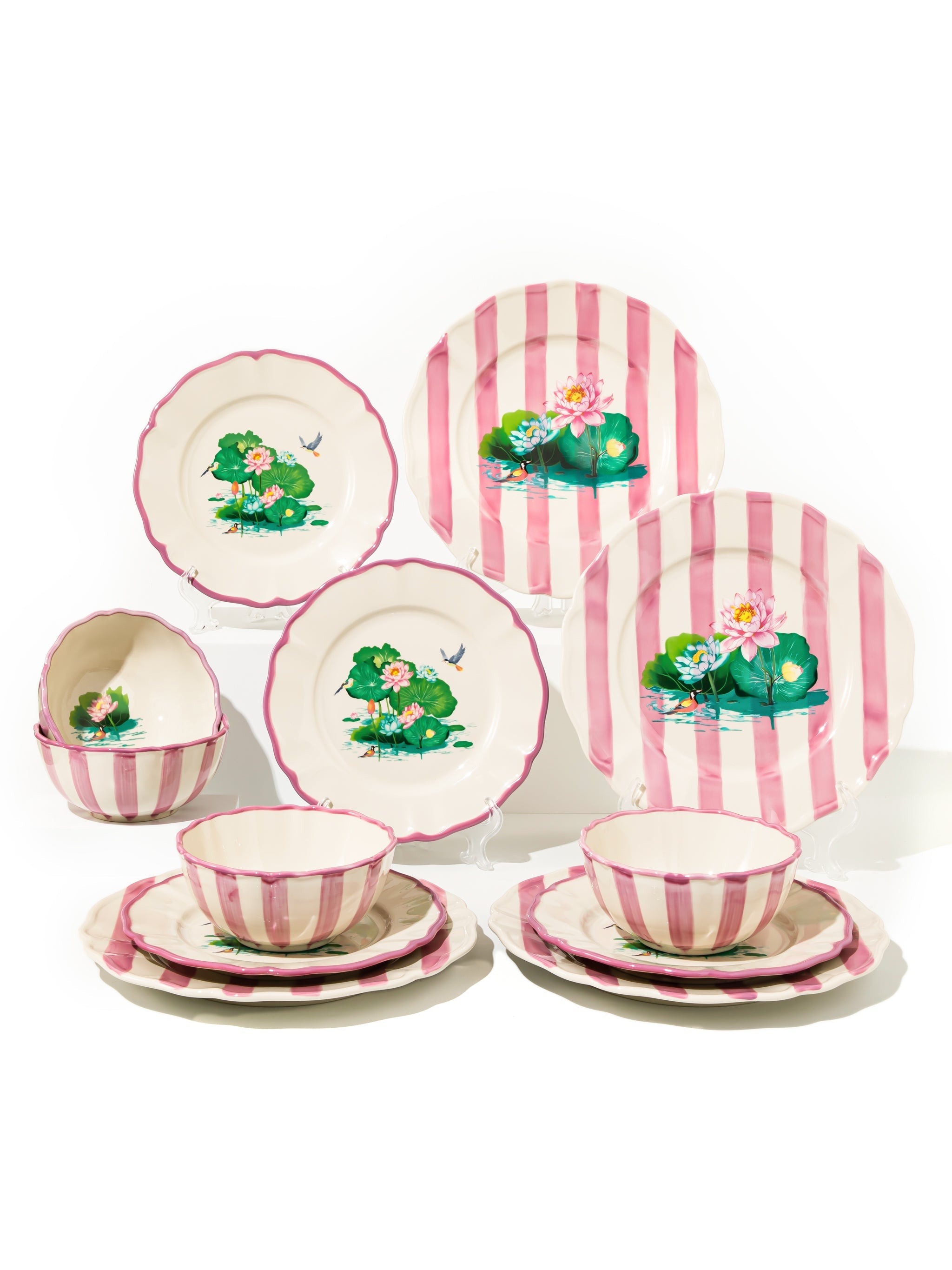 Lotus Pond Dinnerware Set of 12, Pink