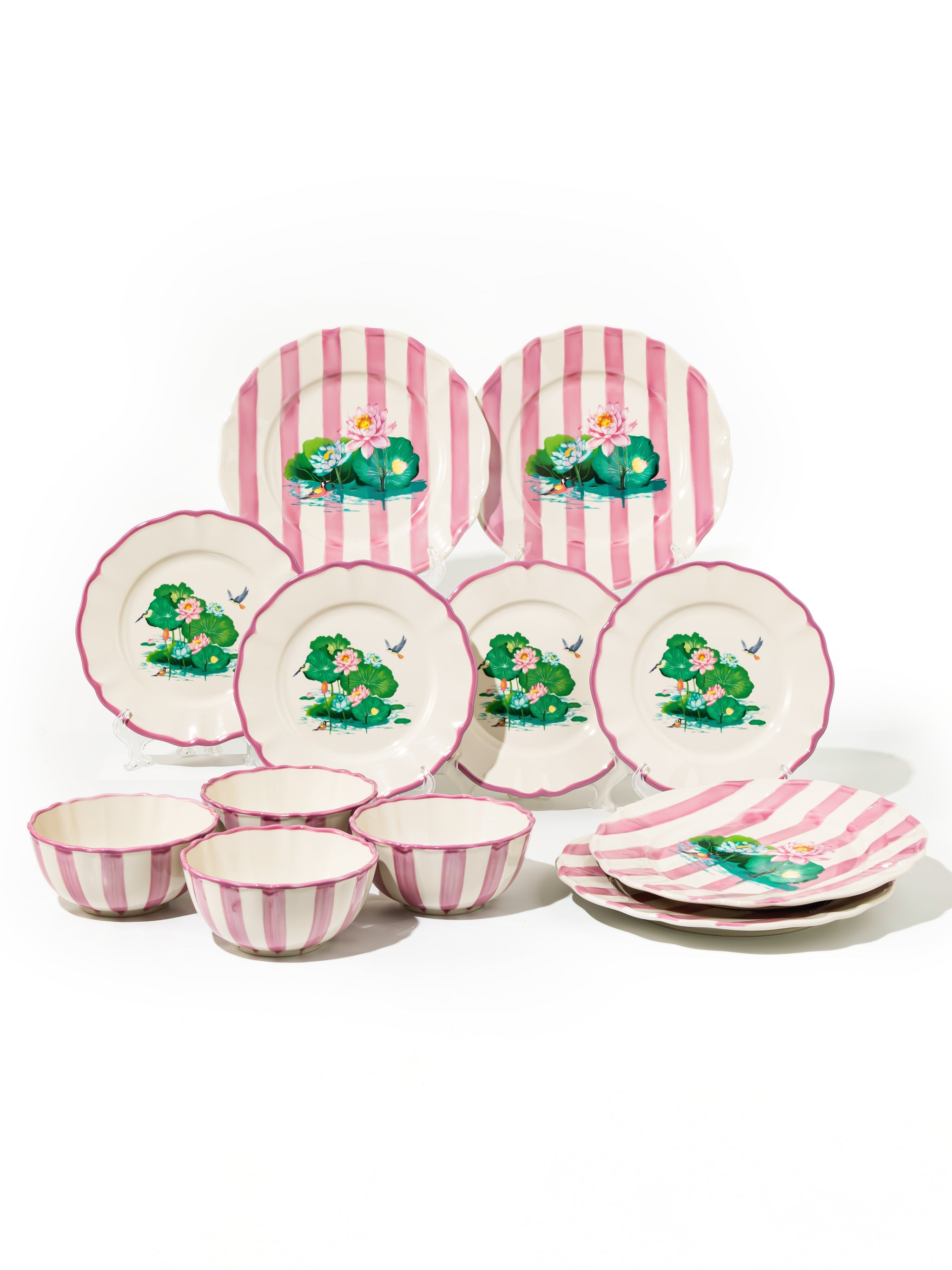 Lotus Pond Dinnerware Set of 12, Pink