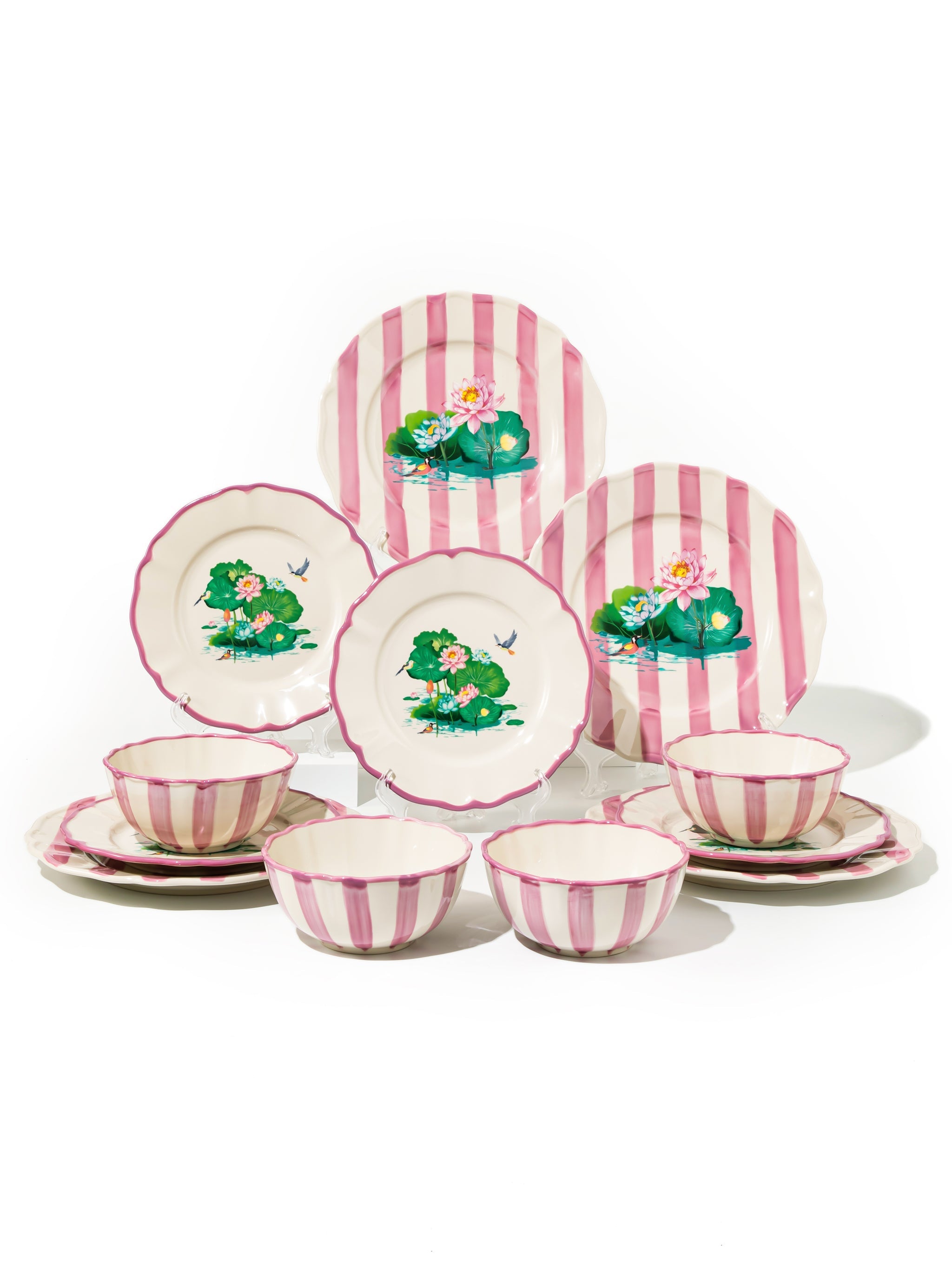 Lotus Pond Dinnerware Set of 12, Pink