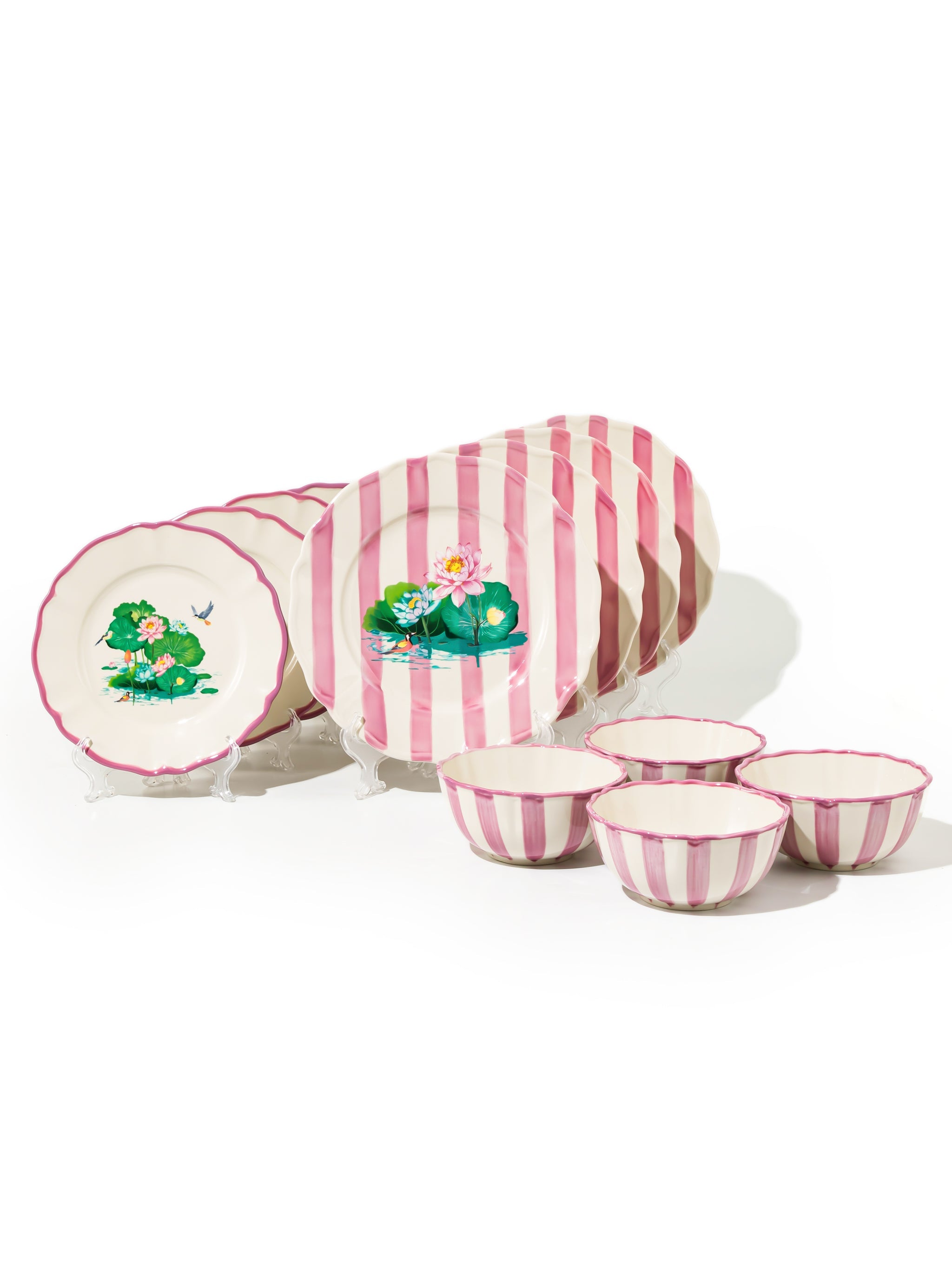 Lotus Pond Dinnerware Set of 12, Pink