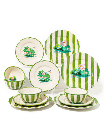 Lotus Pond Dinnerware Set of 12, Green