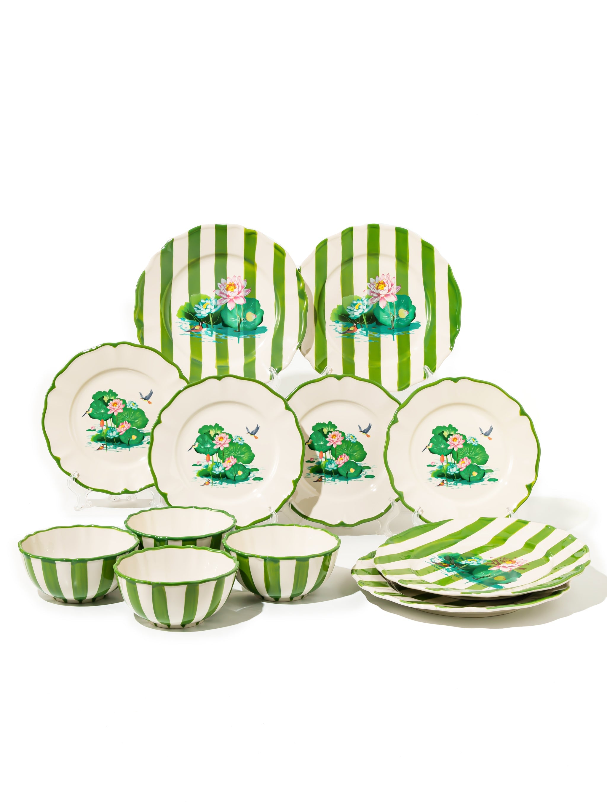 Lotus Pond Dinnerware Set of 12, Green