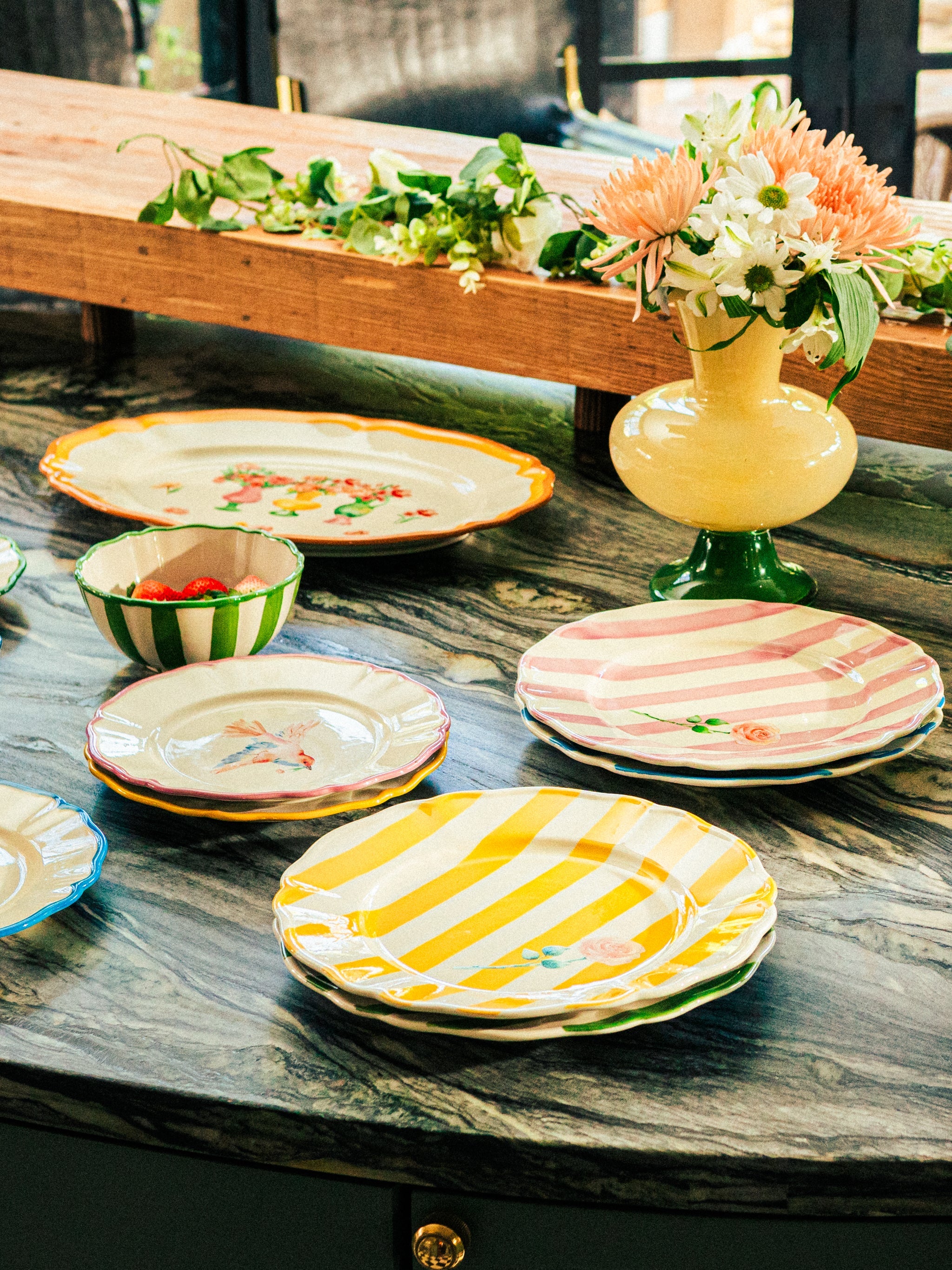 Garden Feast Plate, Pink Stripe, 11 Inch