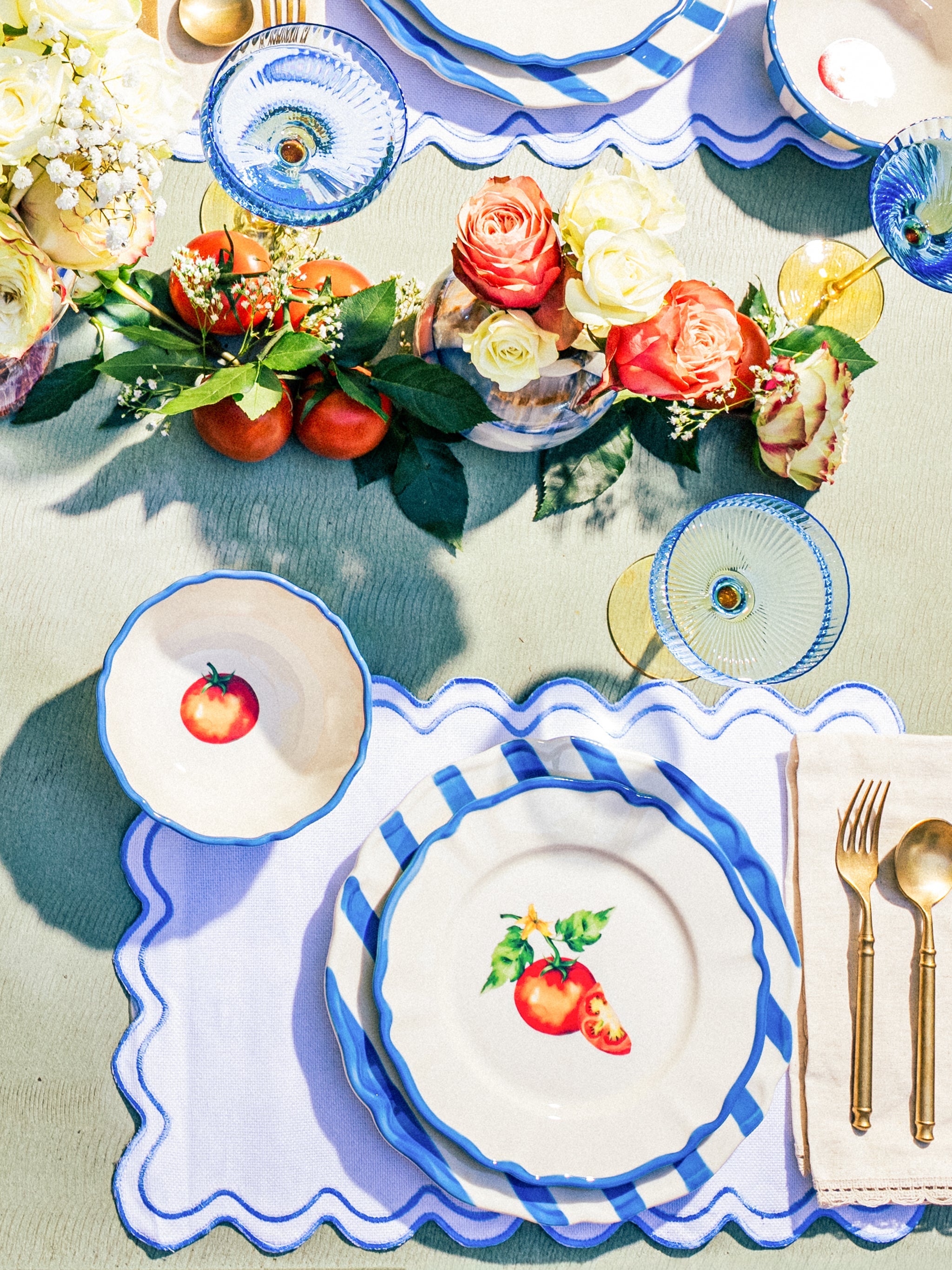 Garden Feast Plate, Blue Stripe, 11 Inch