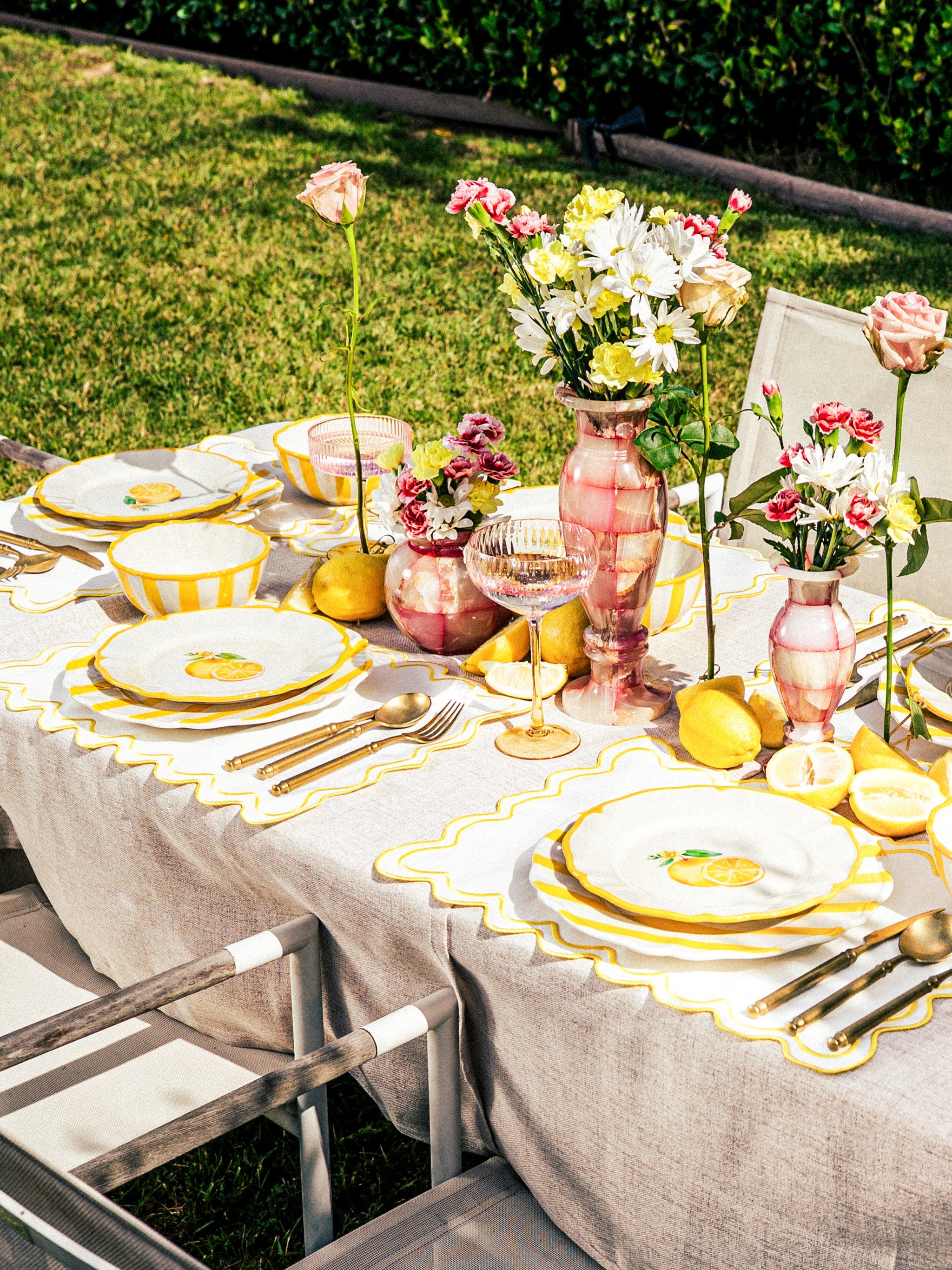 Garden Feast Plate, Yellow Stripe, 11 Inch