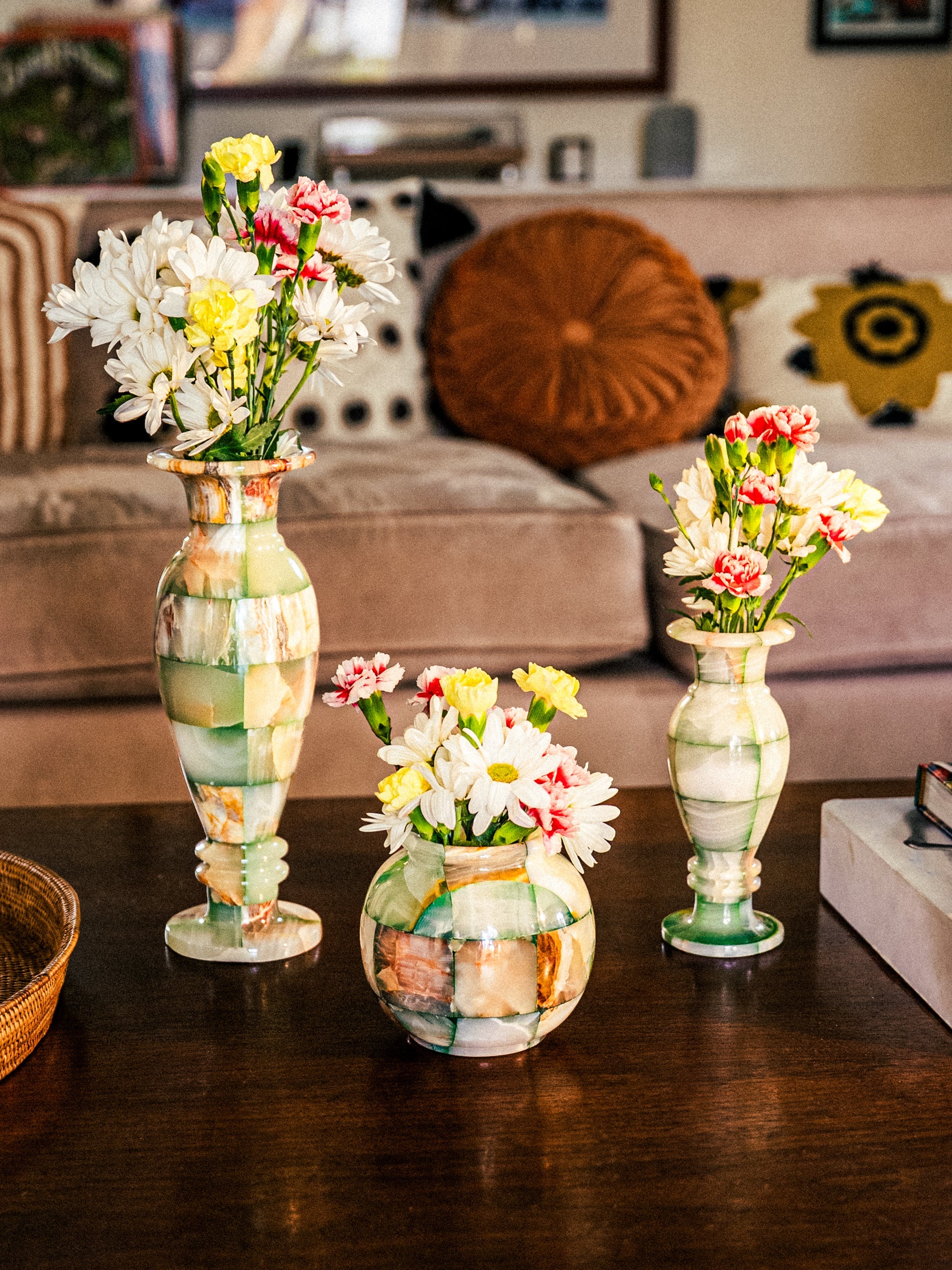 Forest Charm Jade Mosaic Vase, Set of 3