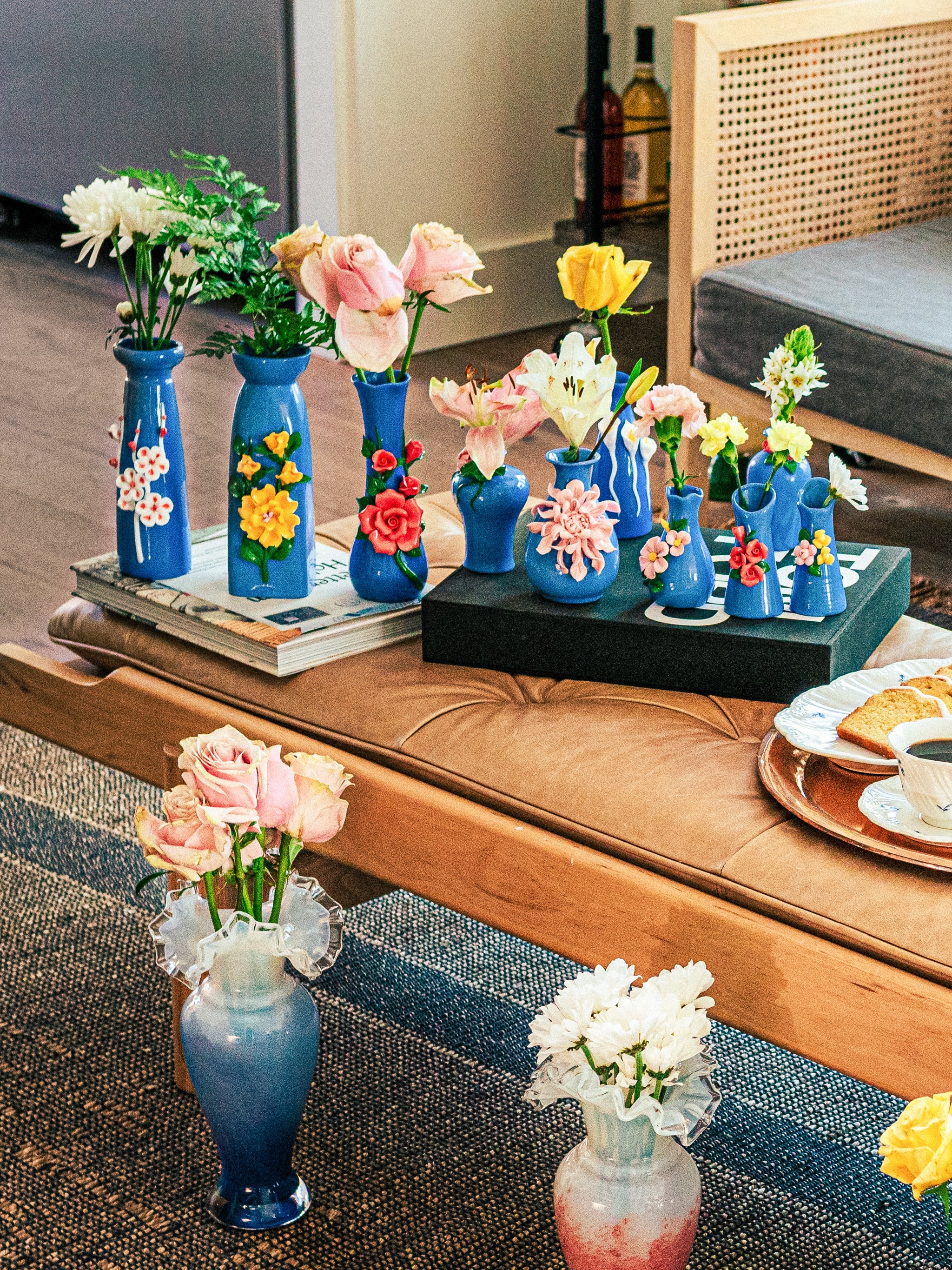 Cornflower Blue Vases, Set of 10