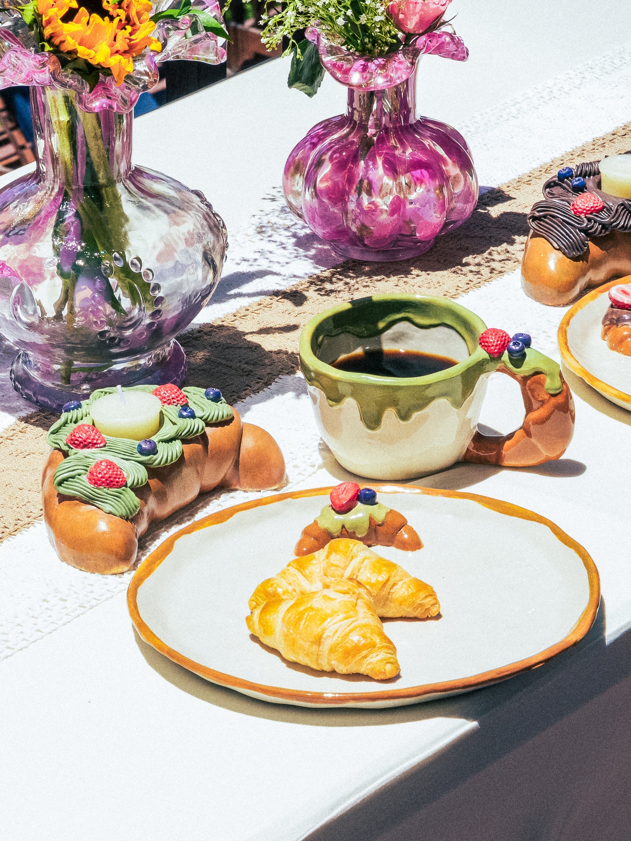 Croissant Delight Ceramic Set of 3, Matcha