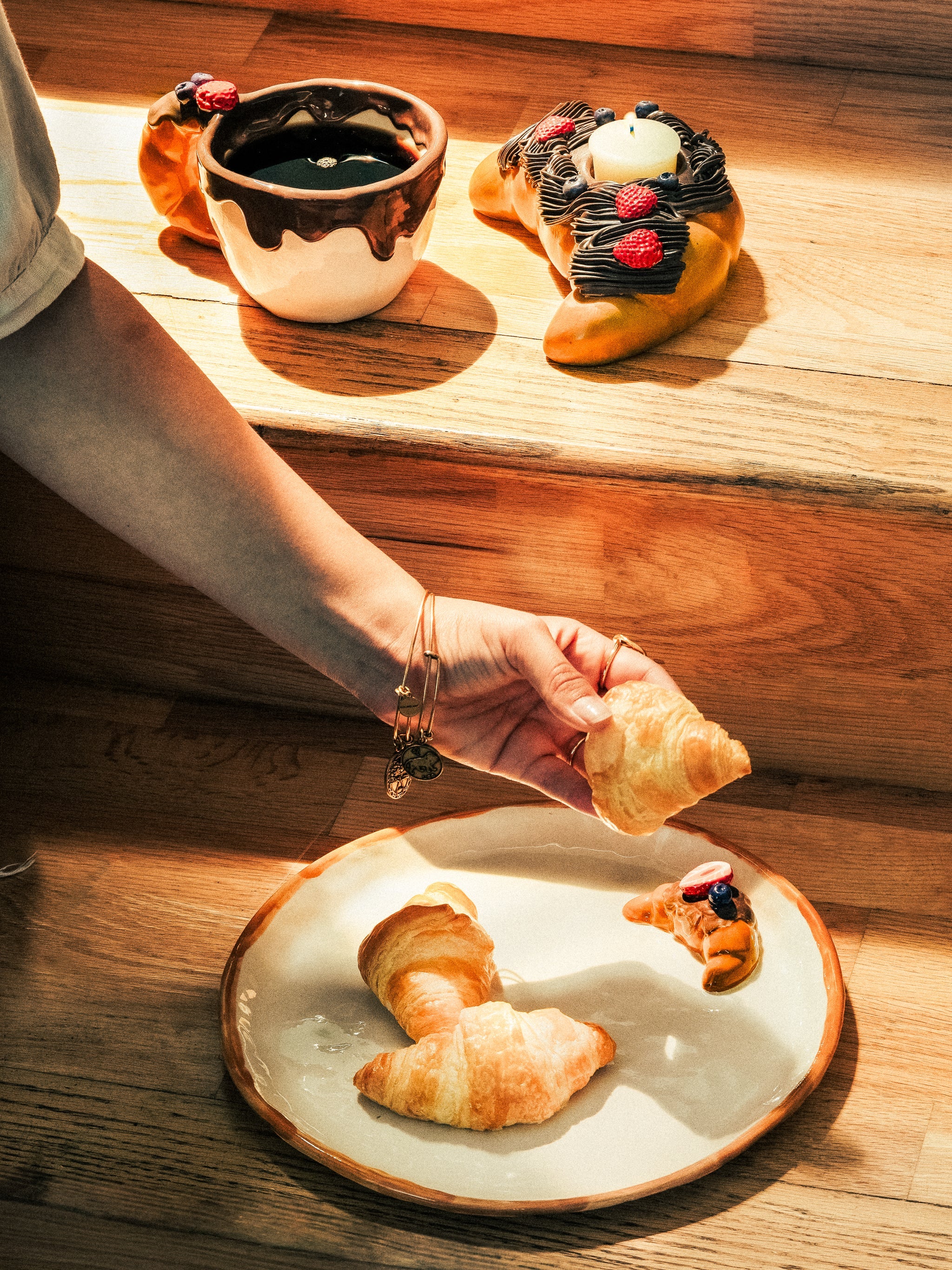 Croissant Candle Holders Set of 3, Strawberry, Chocolate & Matcha