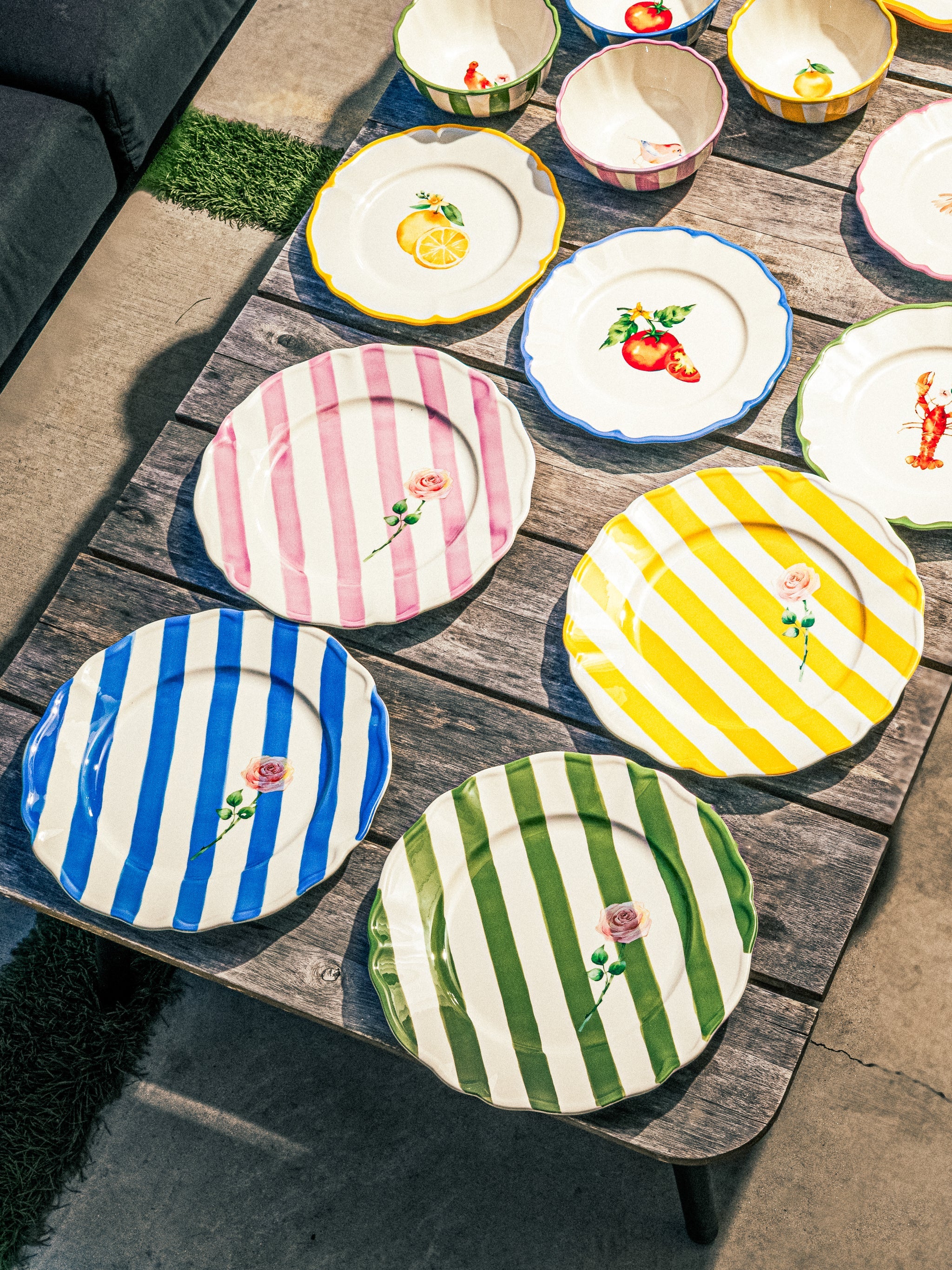 Garden Feast Plate, Pink Stripe, 11 Inch