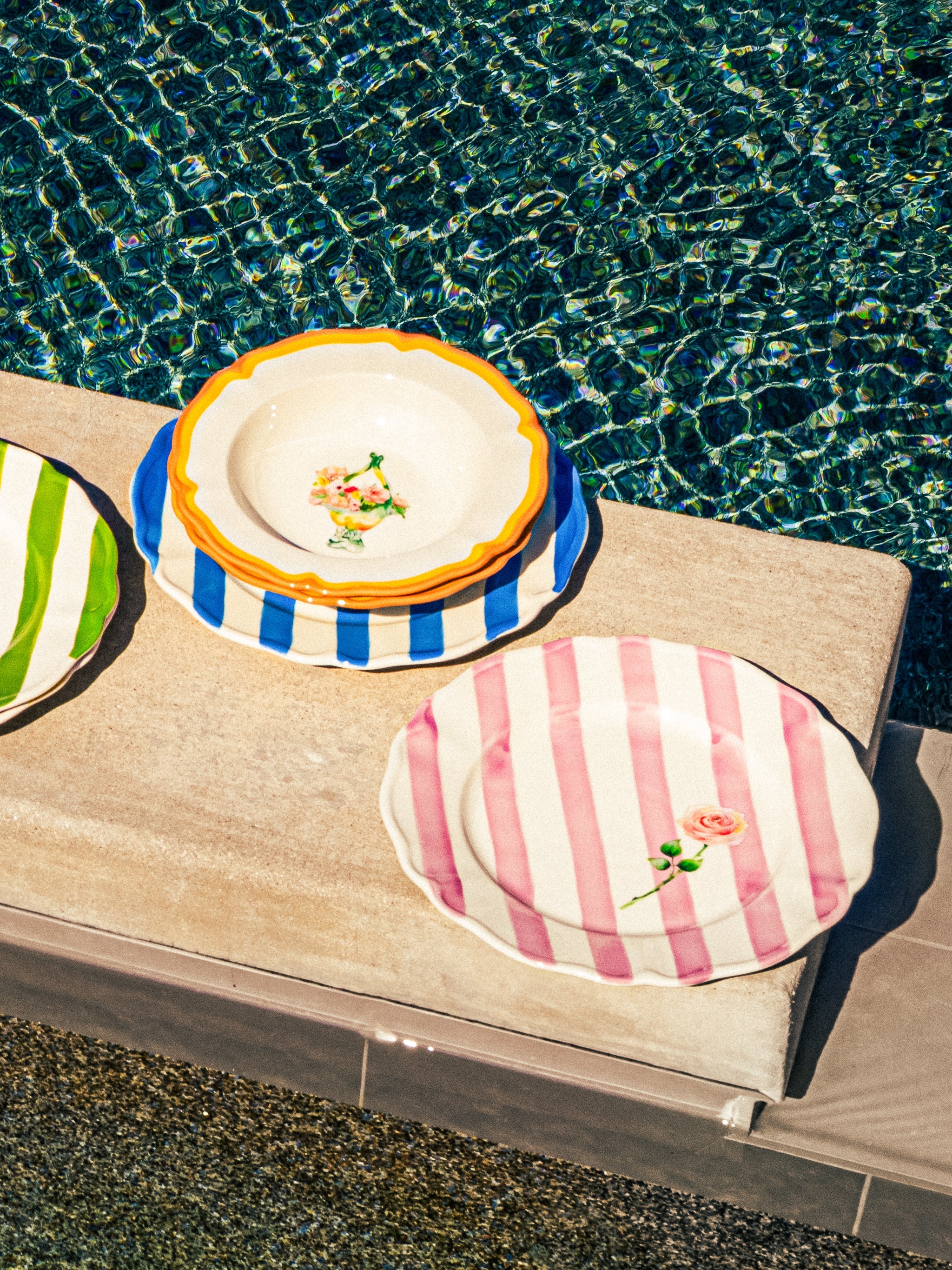 Garden Feast Plate, Blue Stripe, 11 Inch
