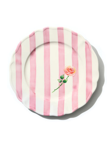 Garden Feast Plate, Pink Stripe, 11 Inch
