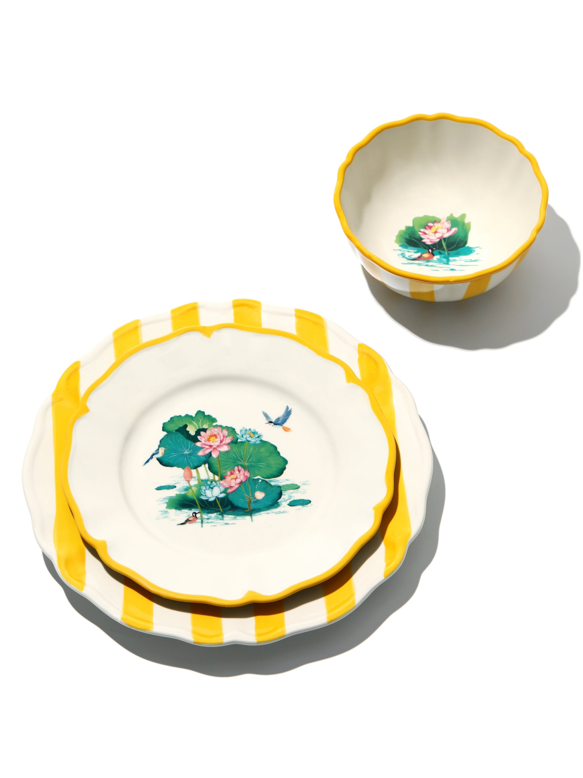 Lotus Pond Dinnerware Set of 12, Yellow