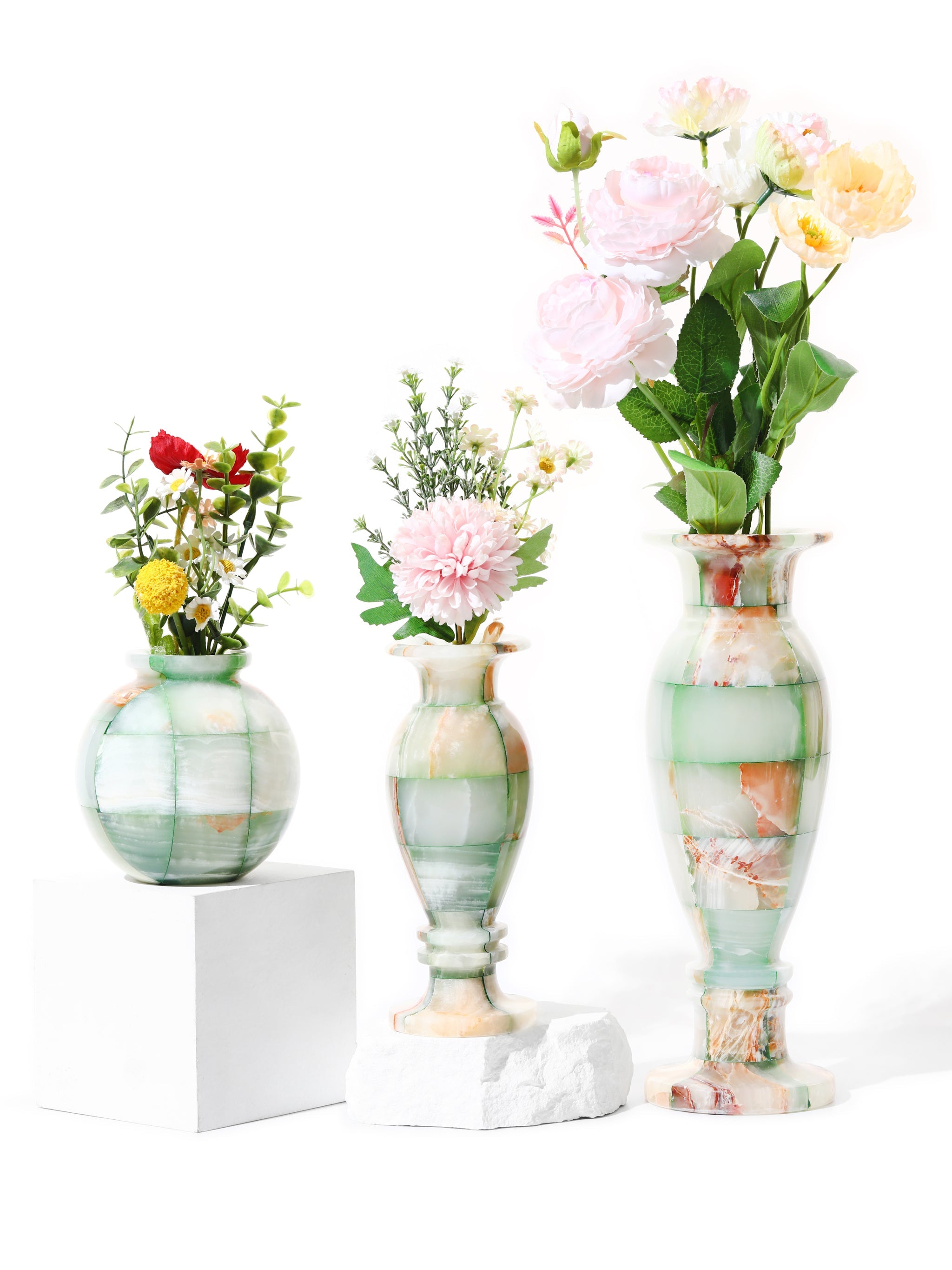 Forest Charm Jade Mosaic Vase, Set of 3