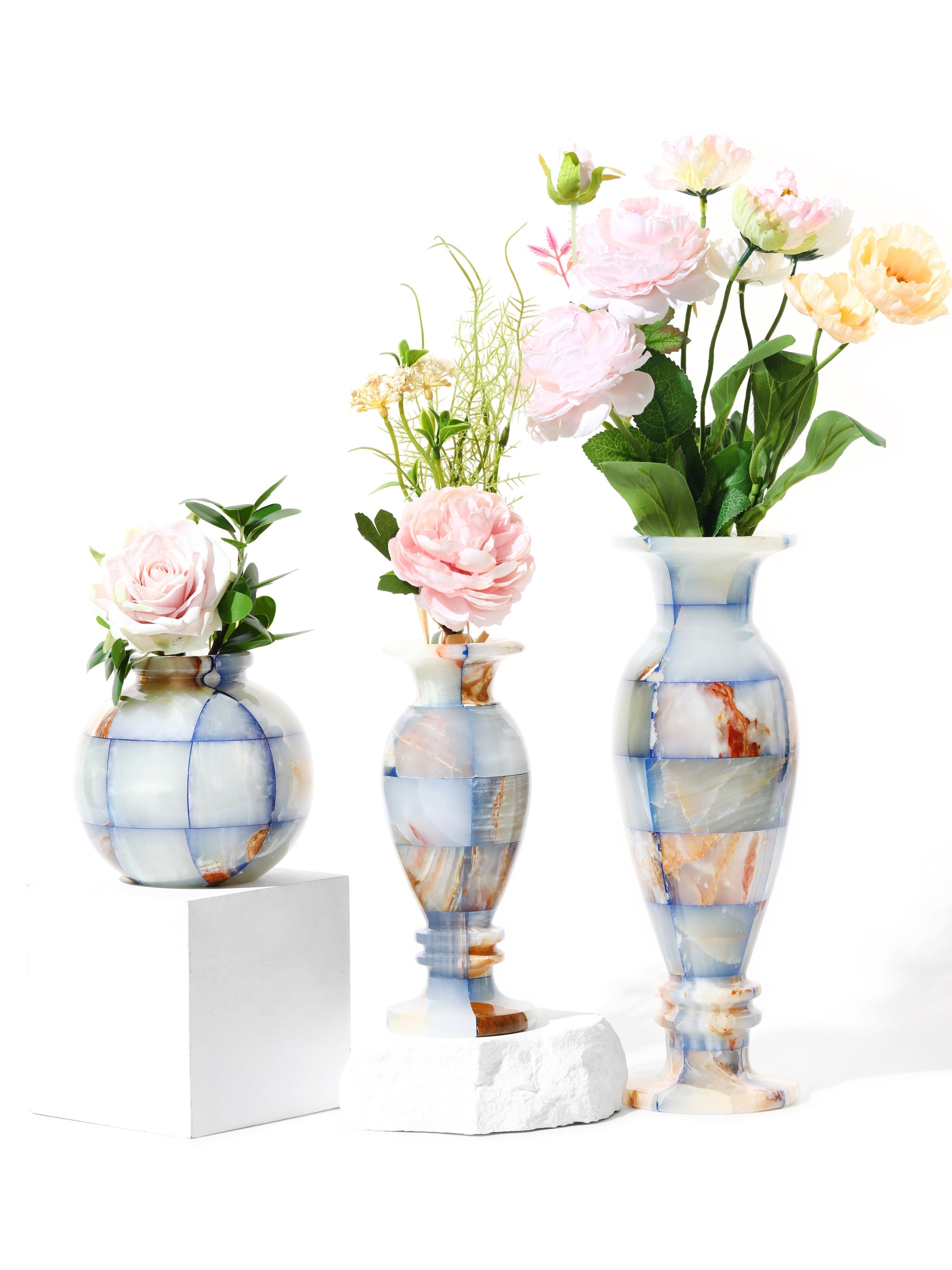 Sky Wave Jade Mosaic Vases, Set of 3